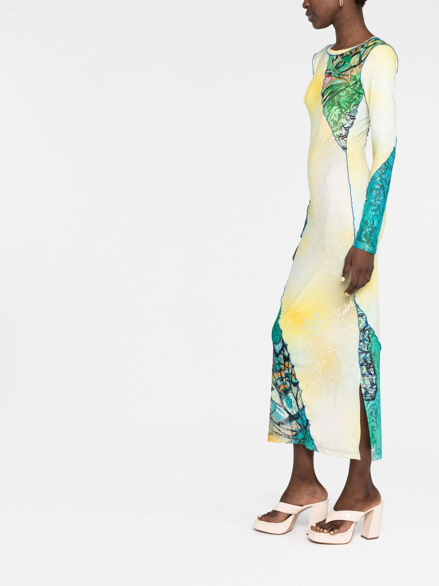 multi-panel long-sleeve dress