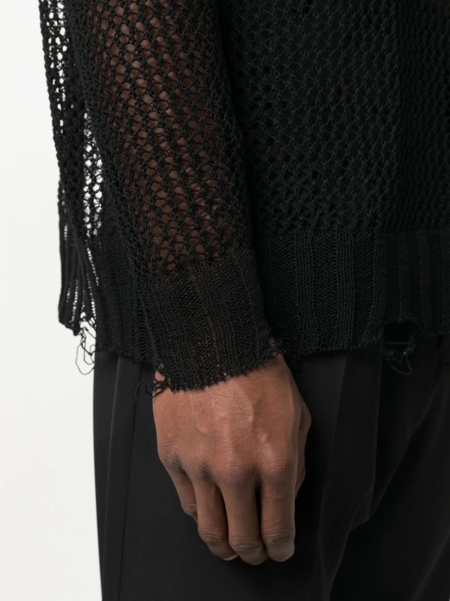 distressed-effect crochet jumper