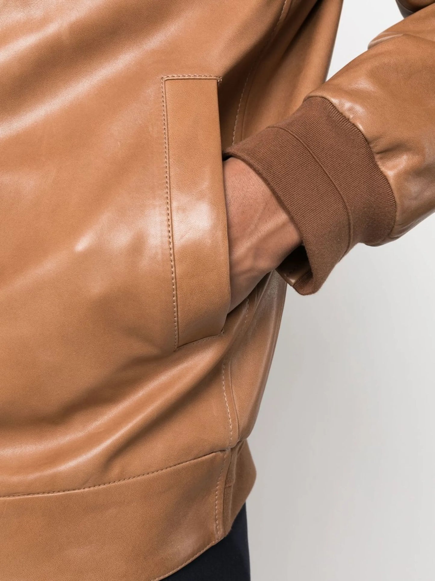 zipped leather bomber jacket