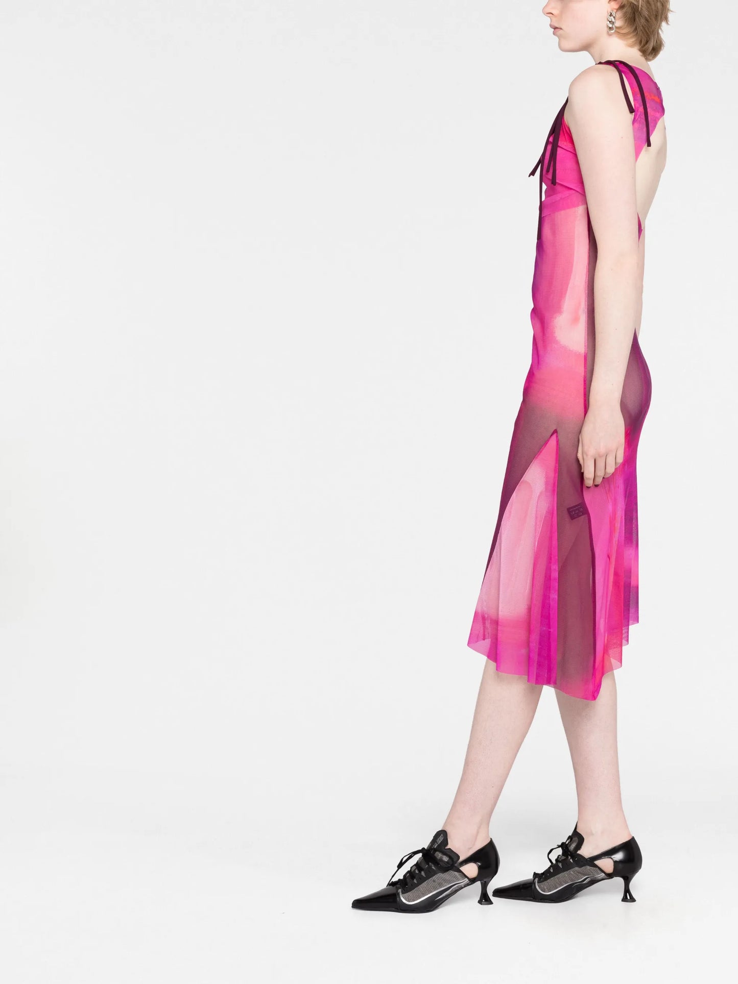 cut out-detail mesh midi dress