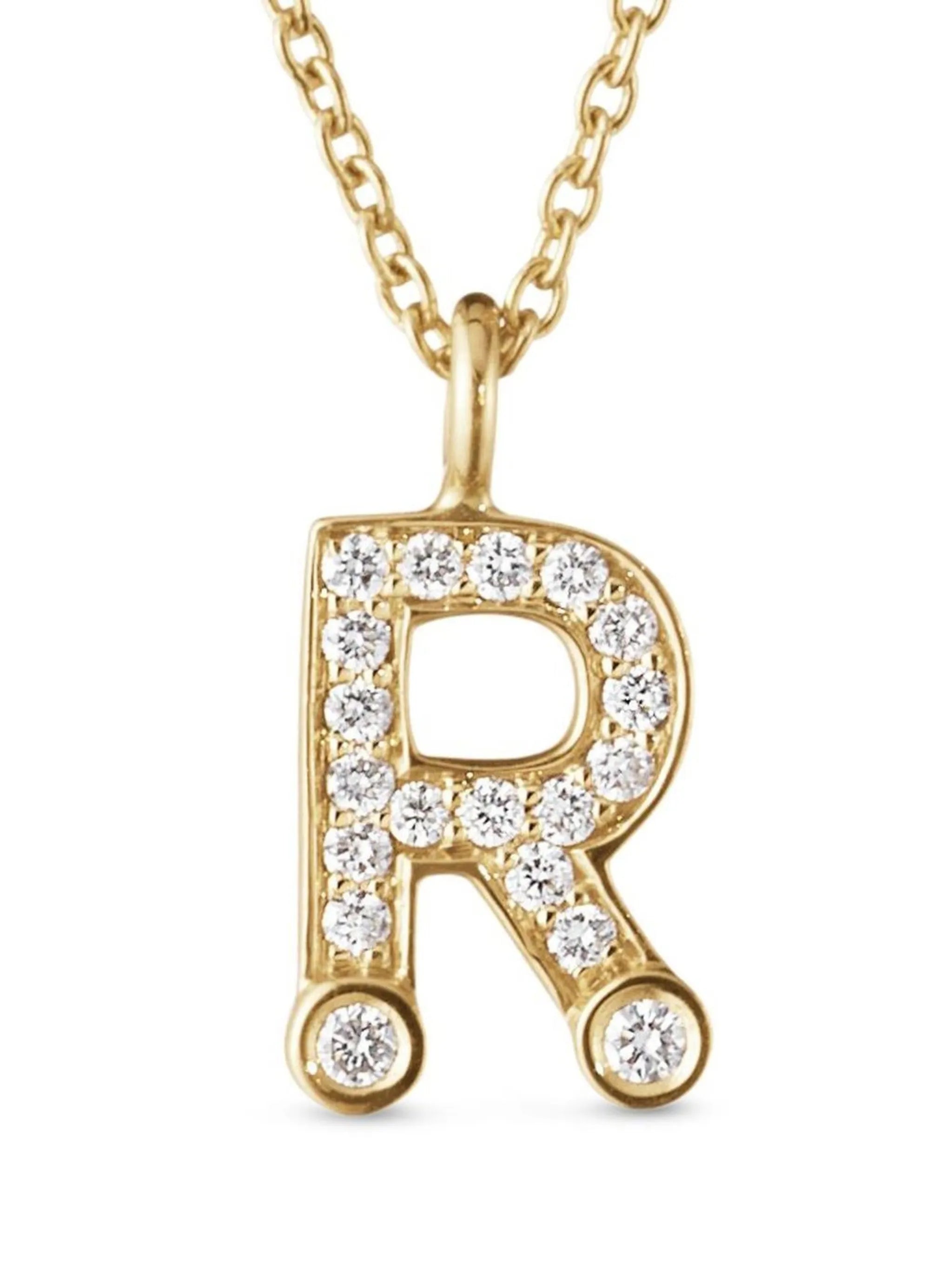 18kt yellow gold Petite R pendant necklace
