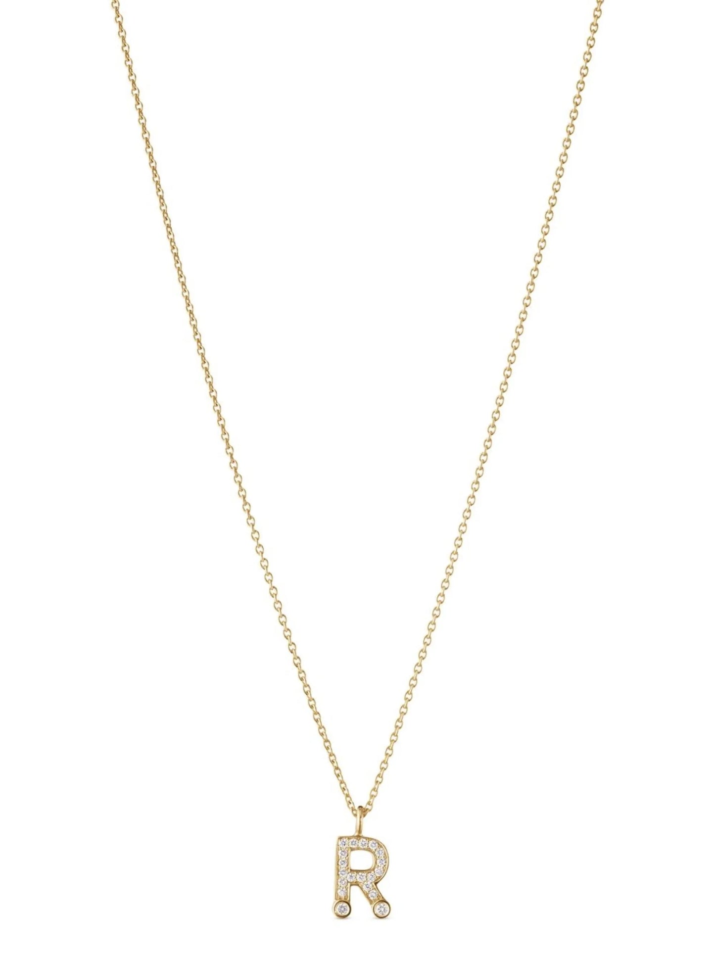 18kt yellow gold Petite R pendant necklace