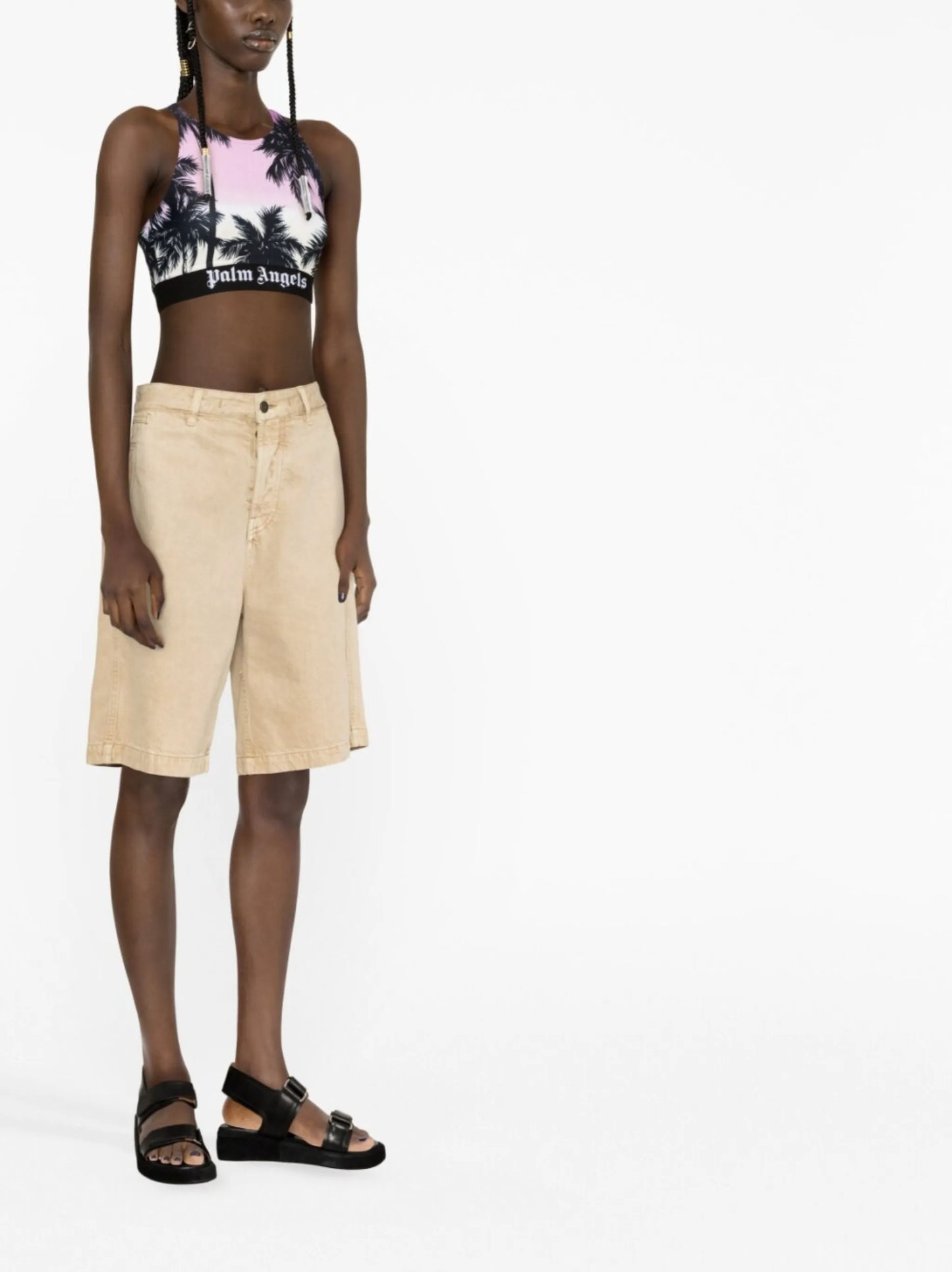 palm tree-print crop top
