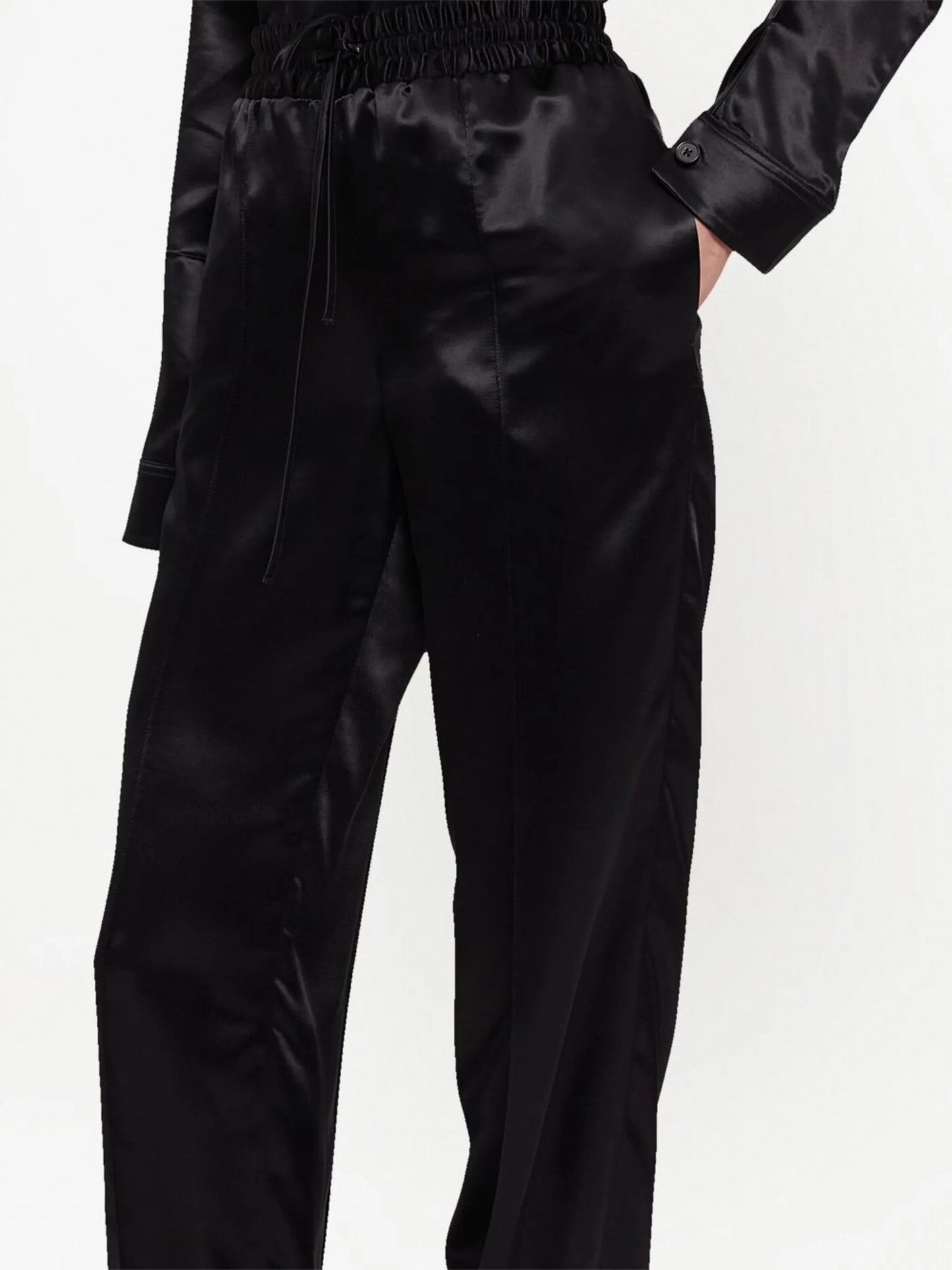 glossy-finish track pants