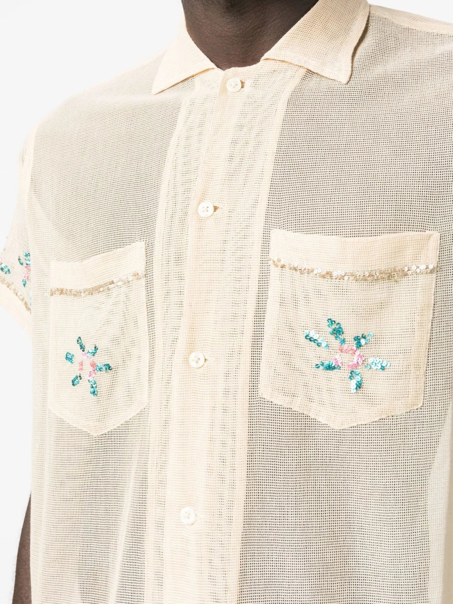 sequin-embellished short-sleeved shirt