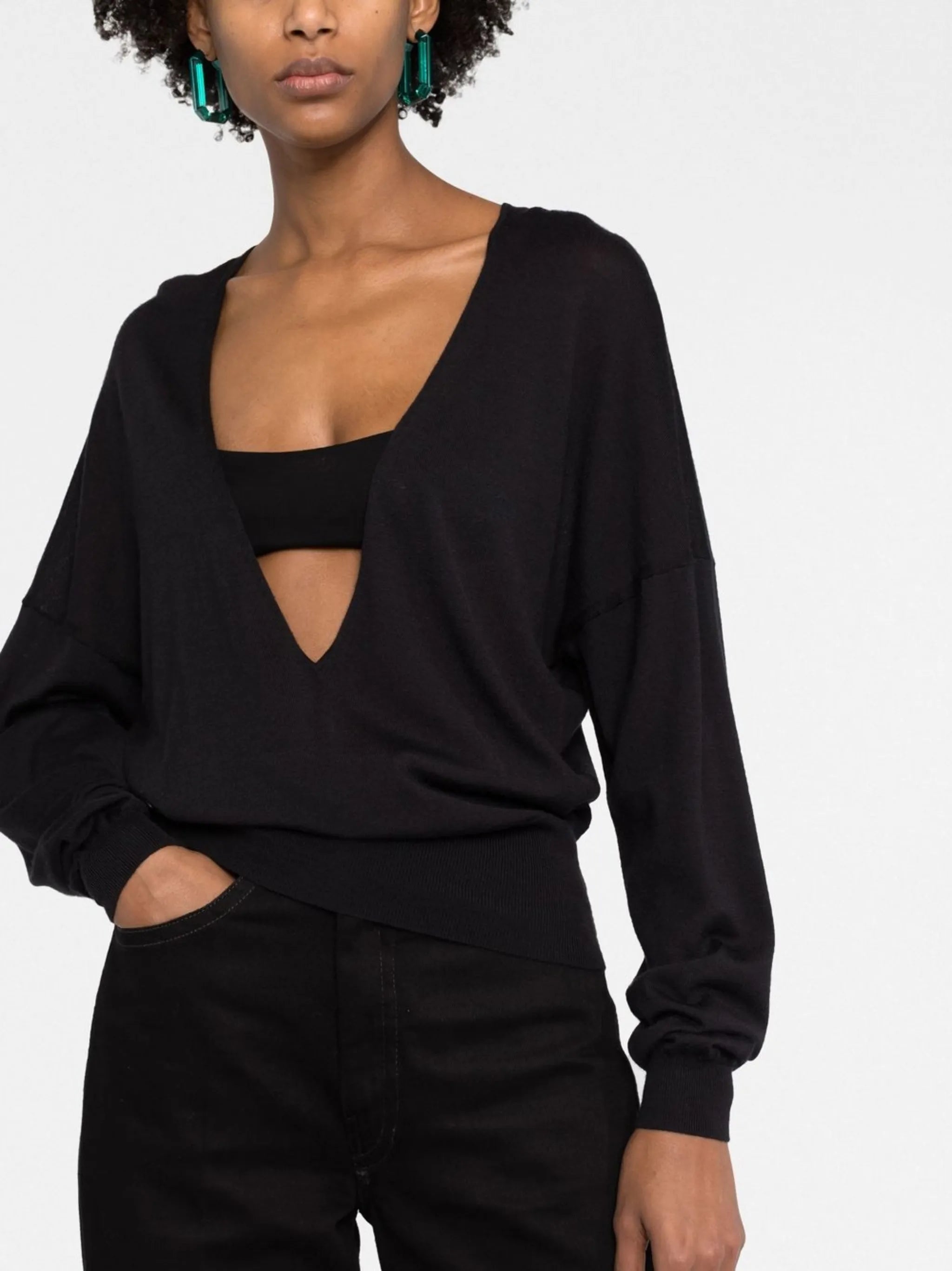 plunging V-neck knit top