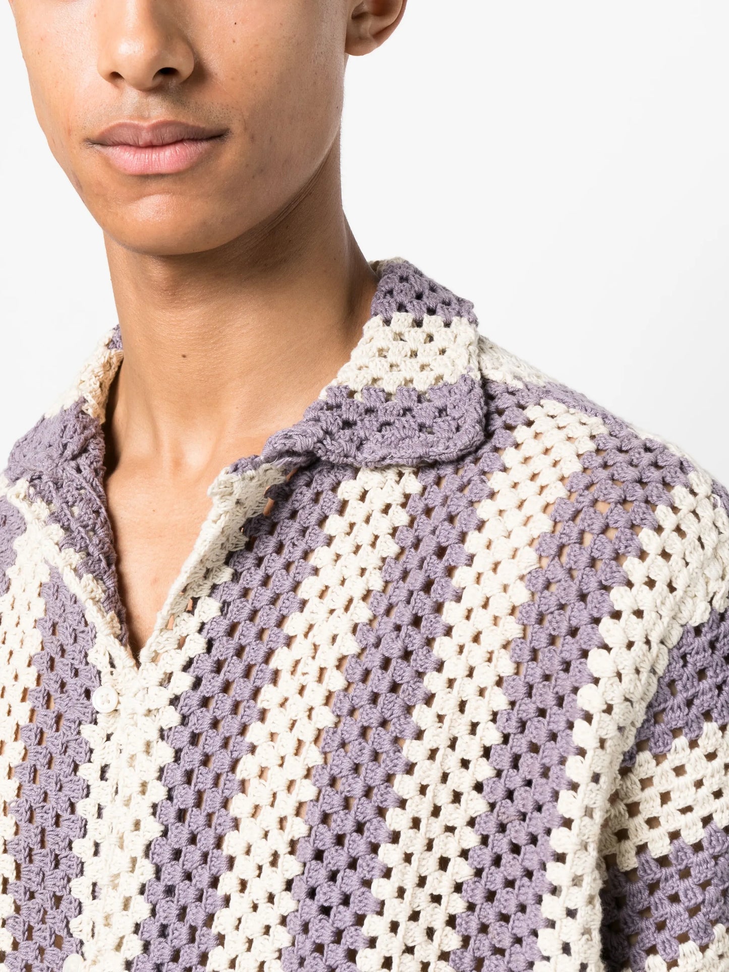 striped crochet-knit shirt