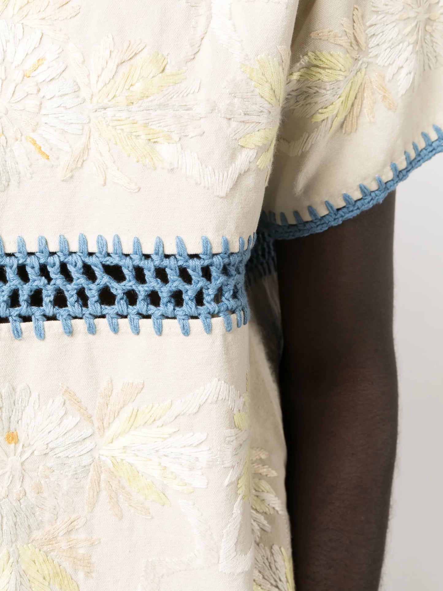 Ladderwork embroidered crochet-knit shirt