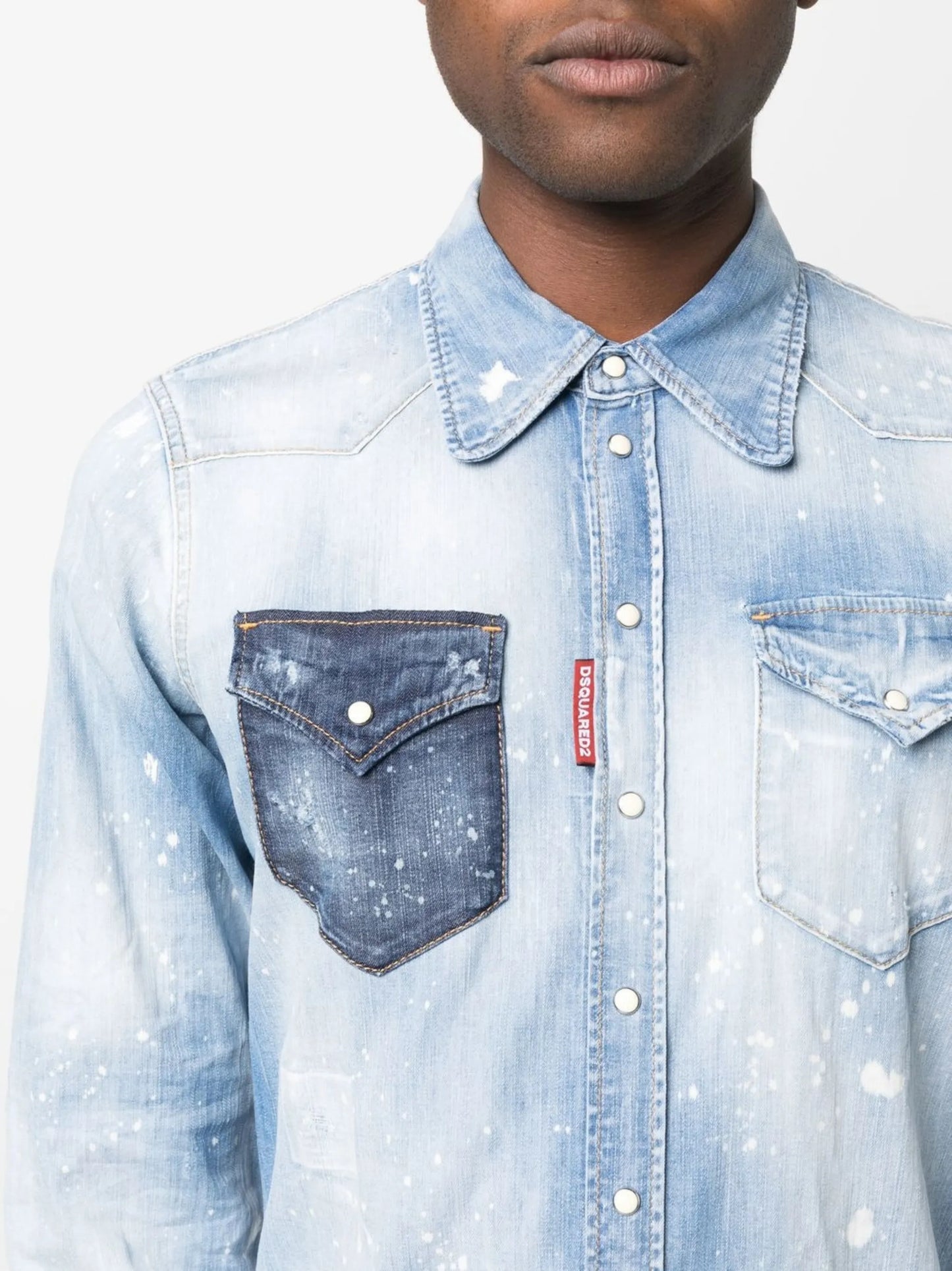 bleach-effect denim shirt