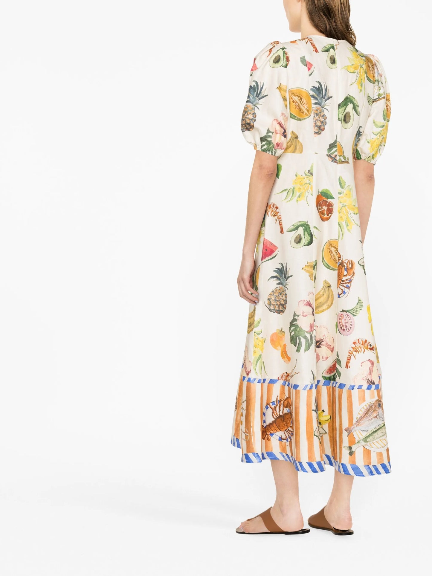 fruit-print puff-sleeve dress