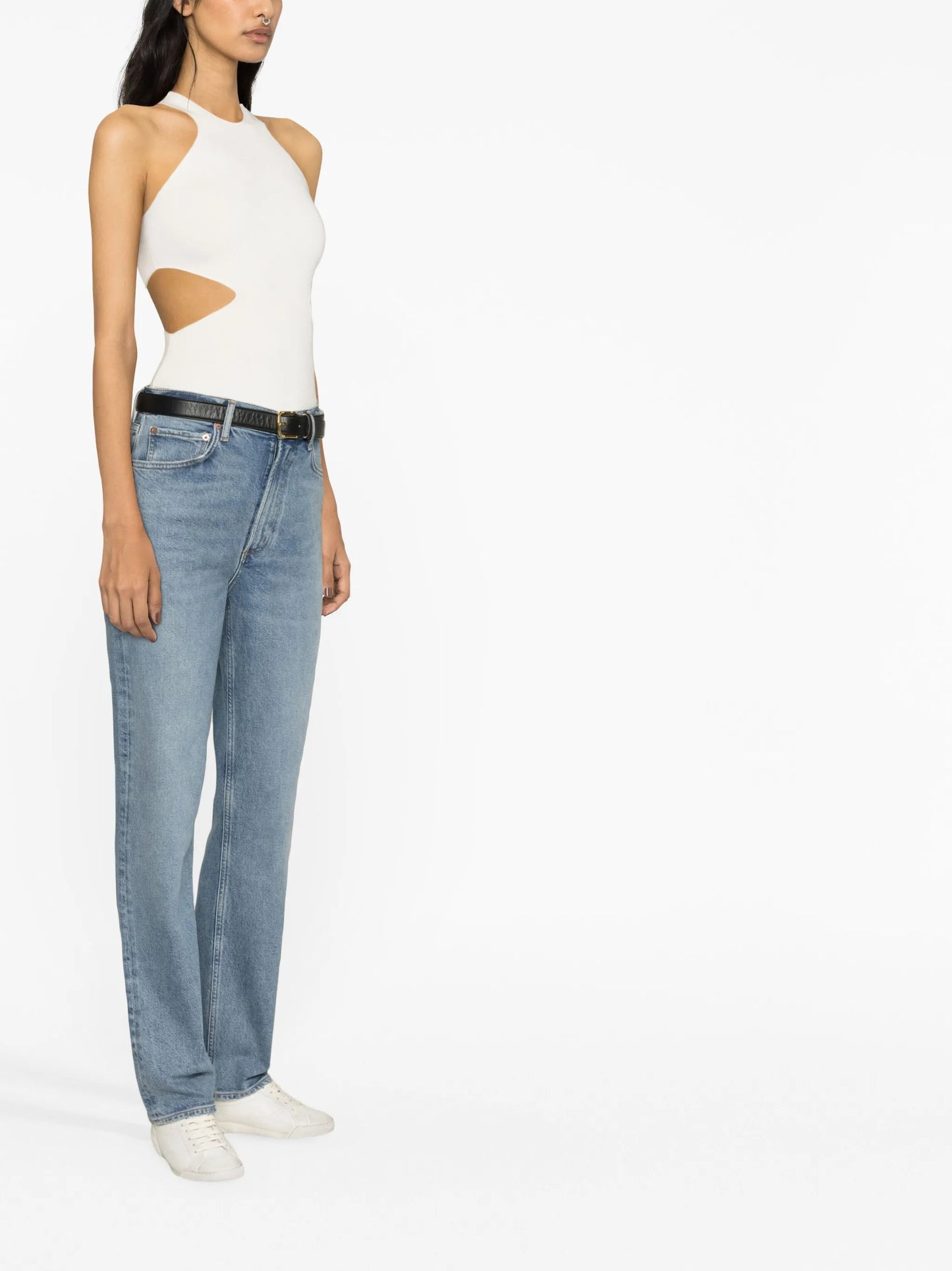 high-rise straight-leg jeans