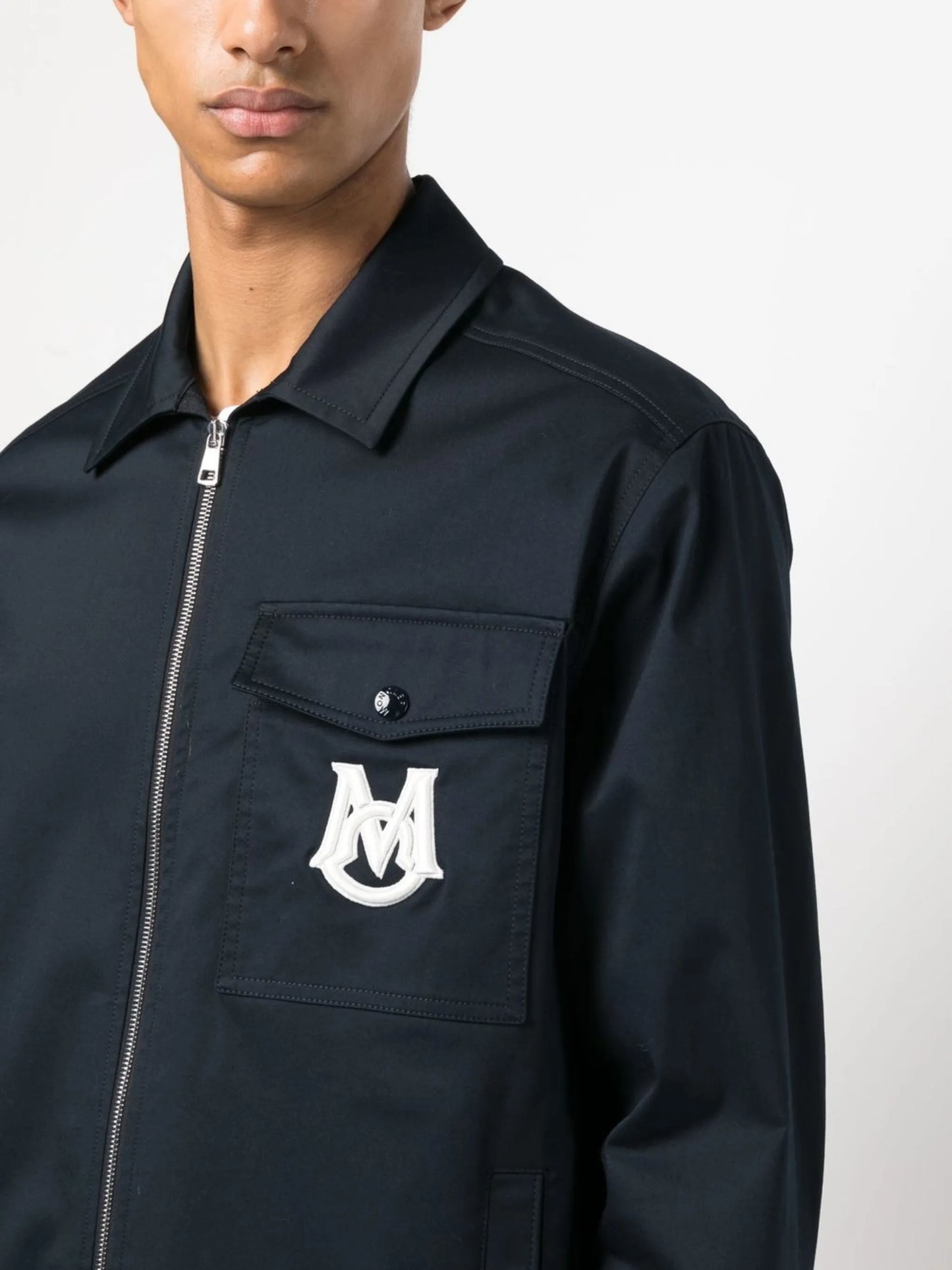 monogram-embroidered shirt jacket