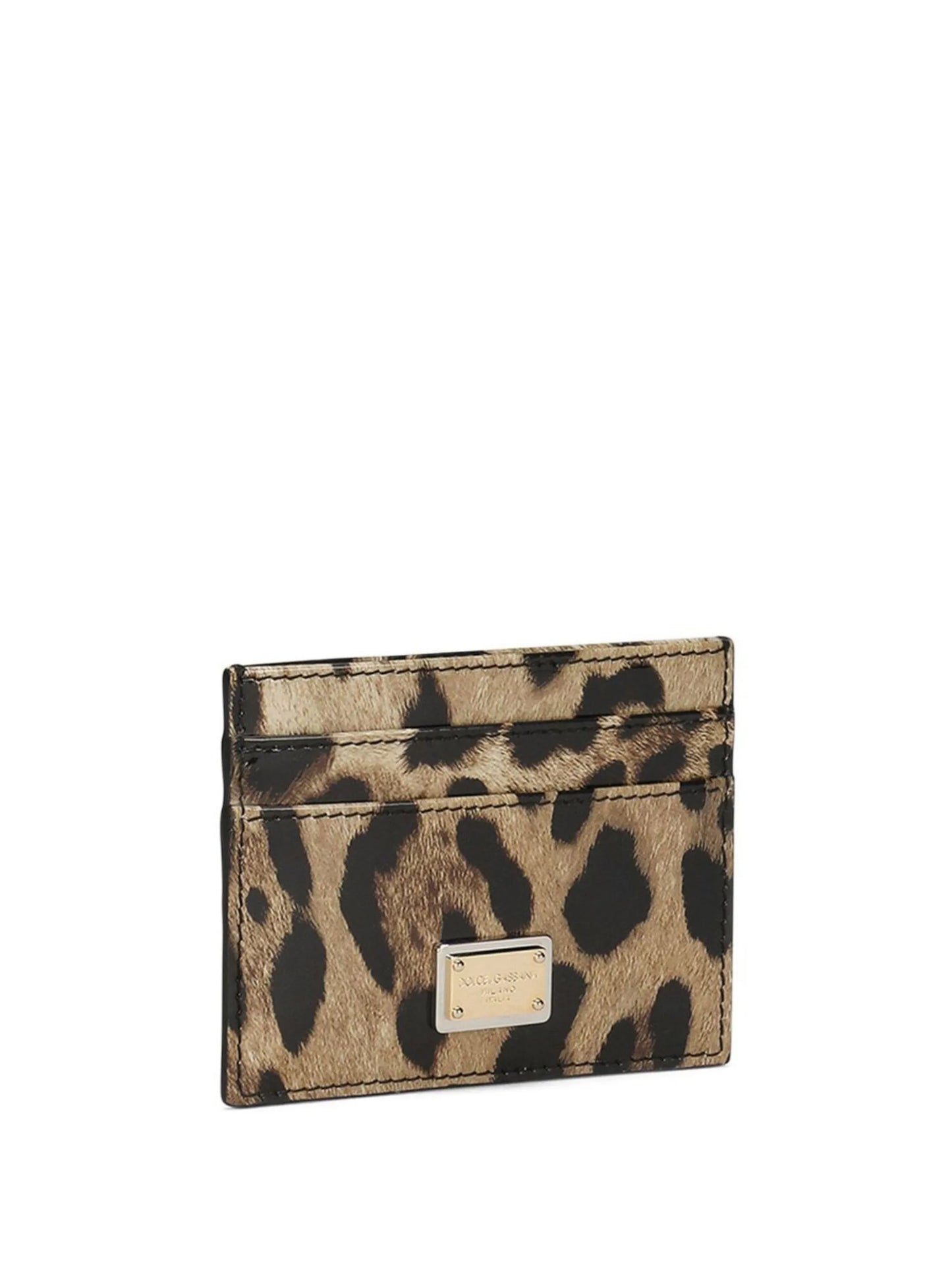 leopard-print logo-plaque card holder