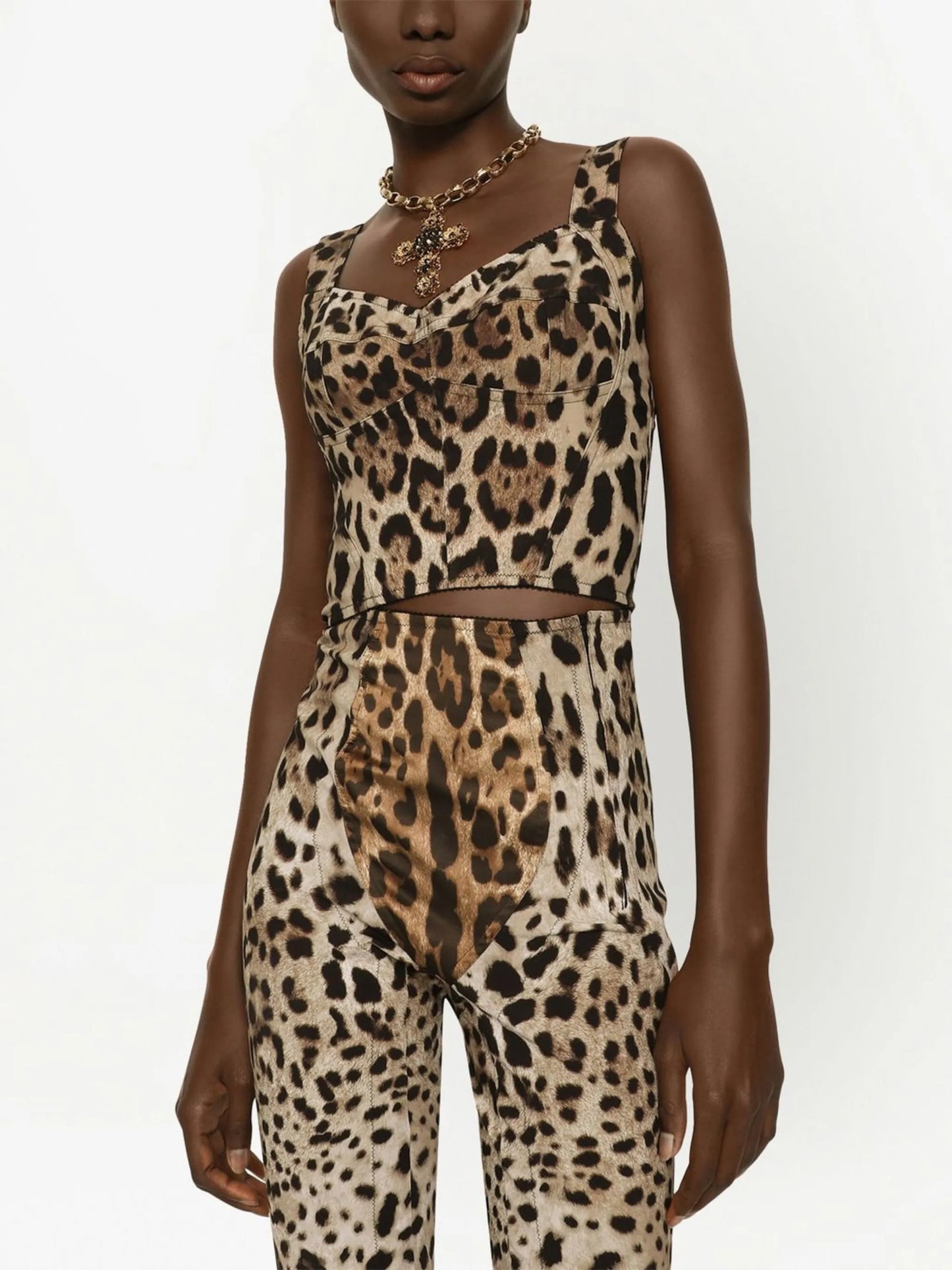 KIM DOLCE&GABBANA leopard-print corset top