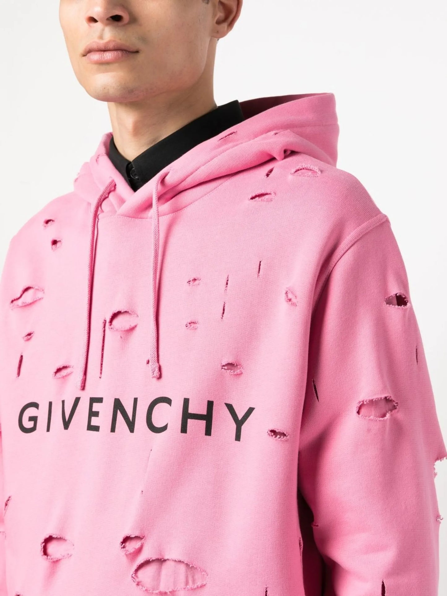logo-print distressed hoodie