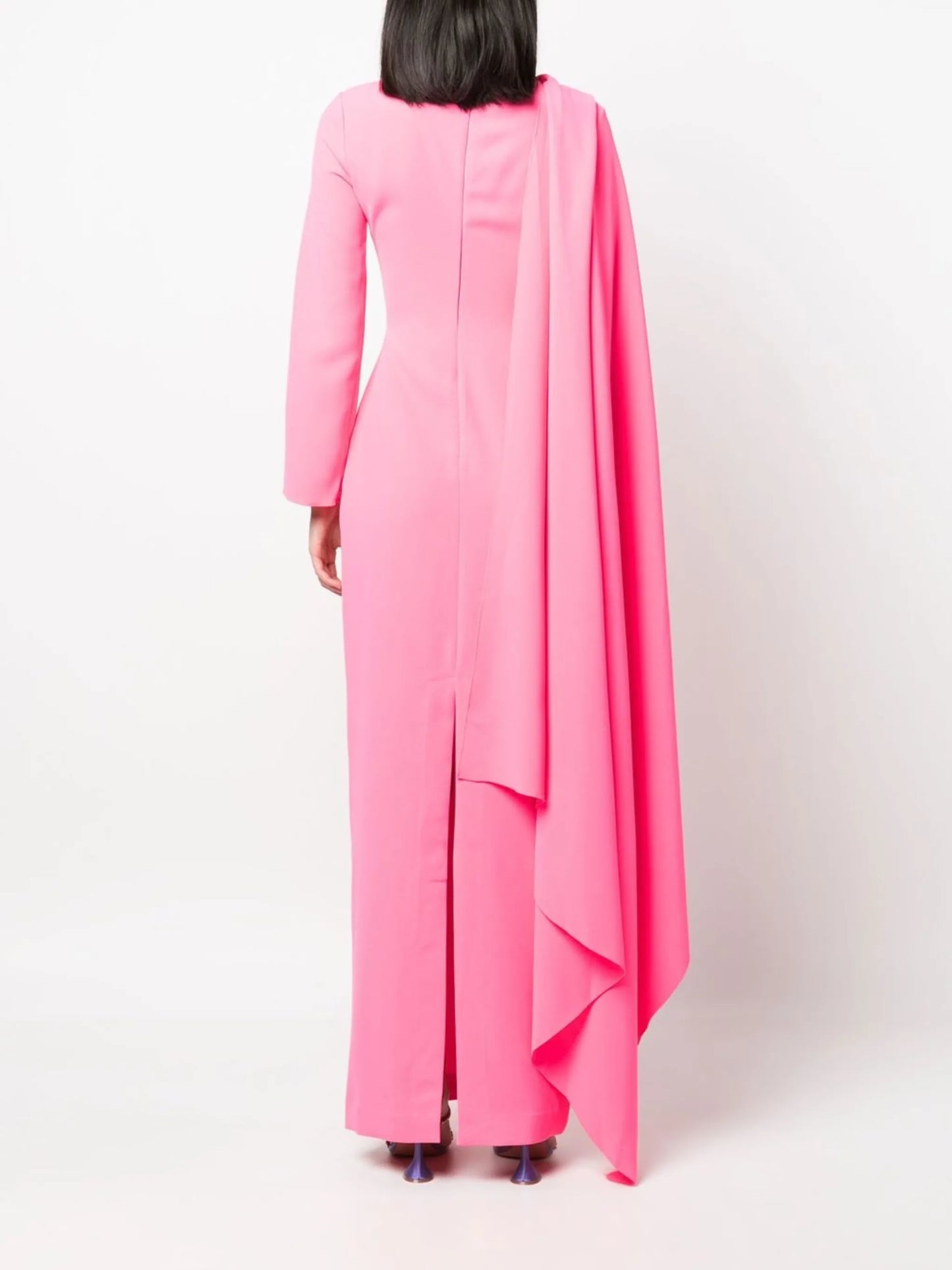 drape-detailed long-sleeve dress