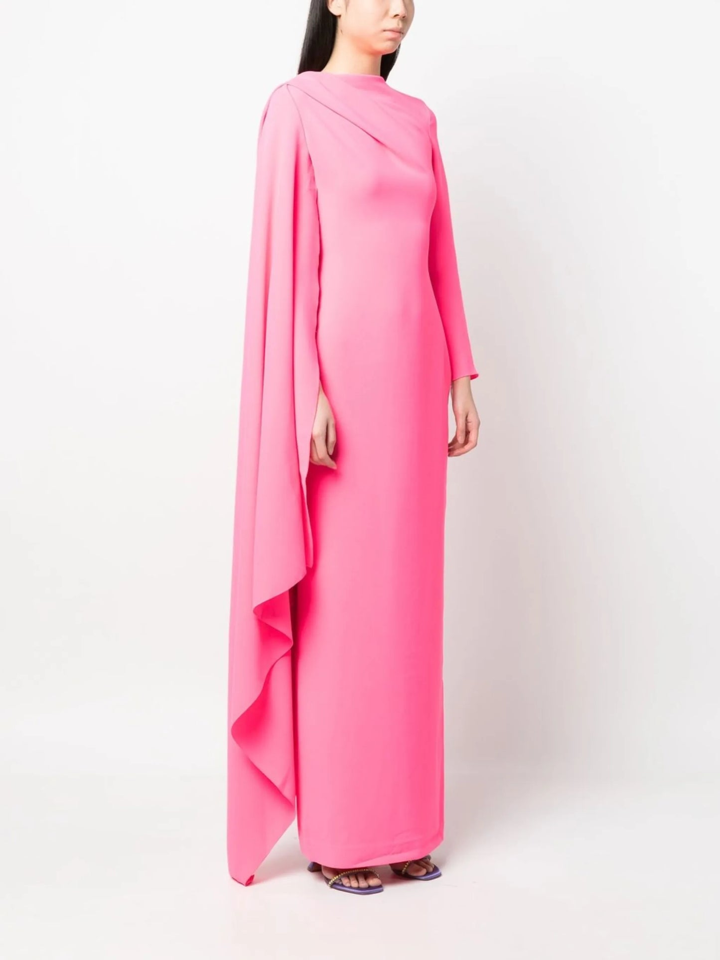 drape-detailed long-sleeve dress