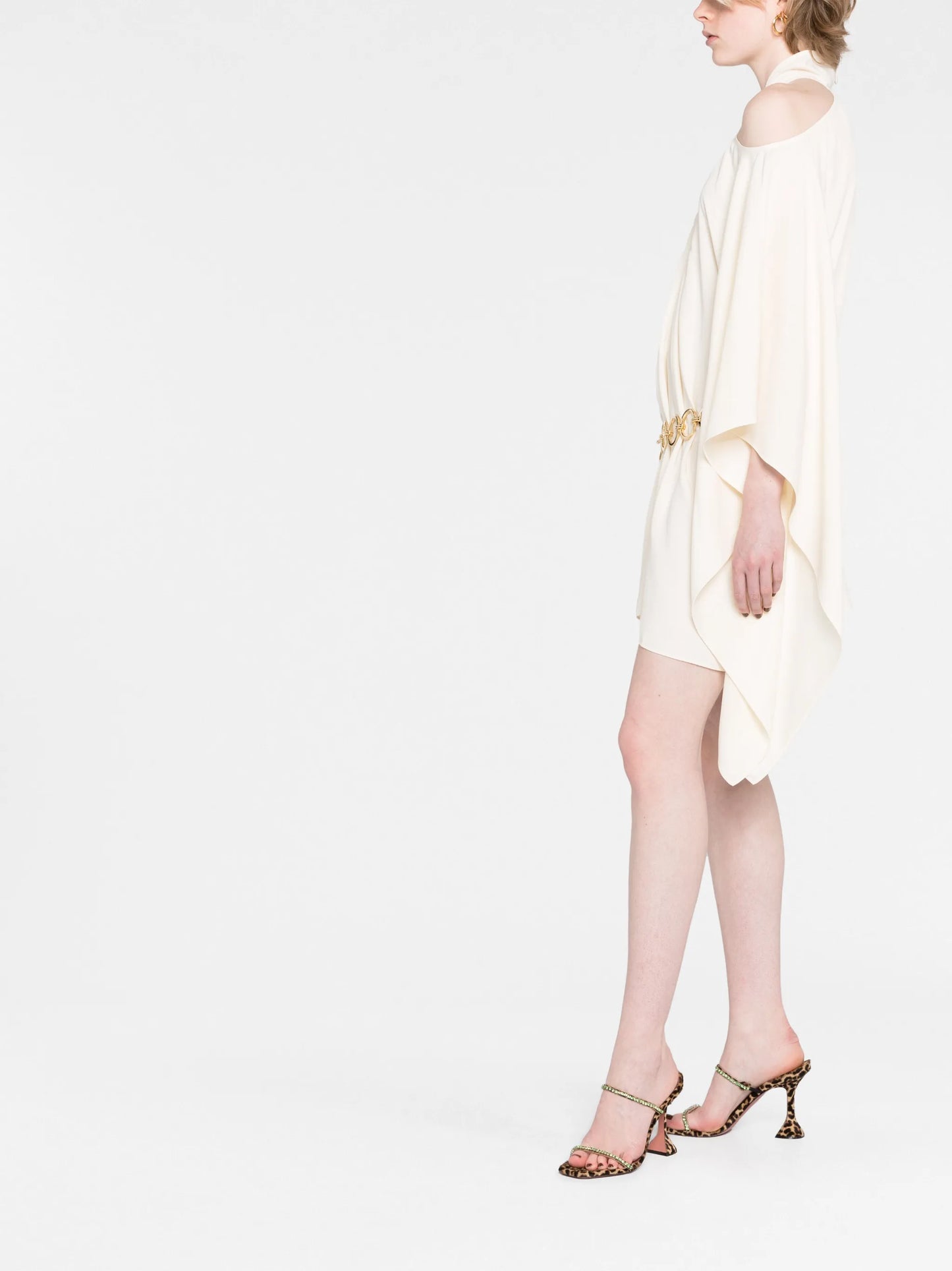 halterneck belted-waist mini dress