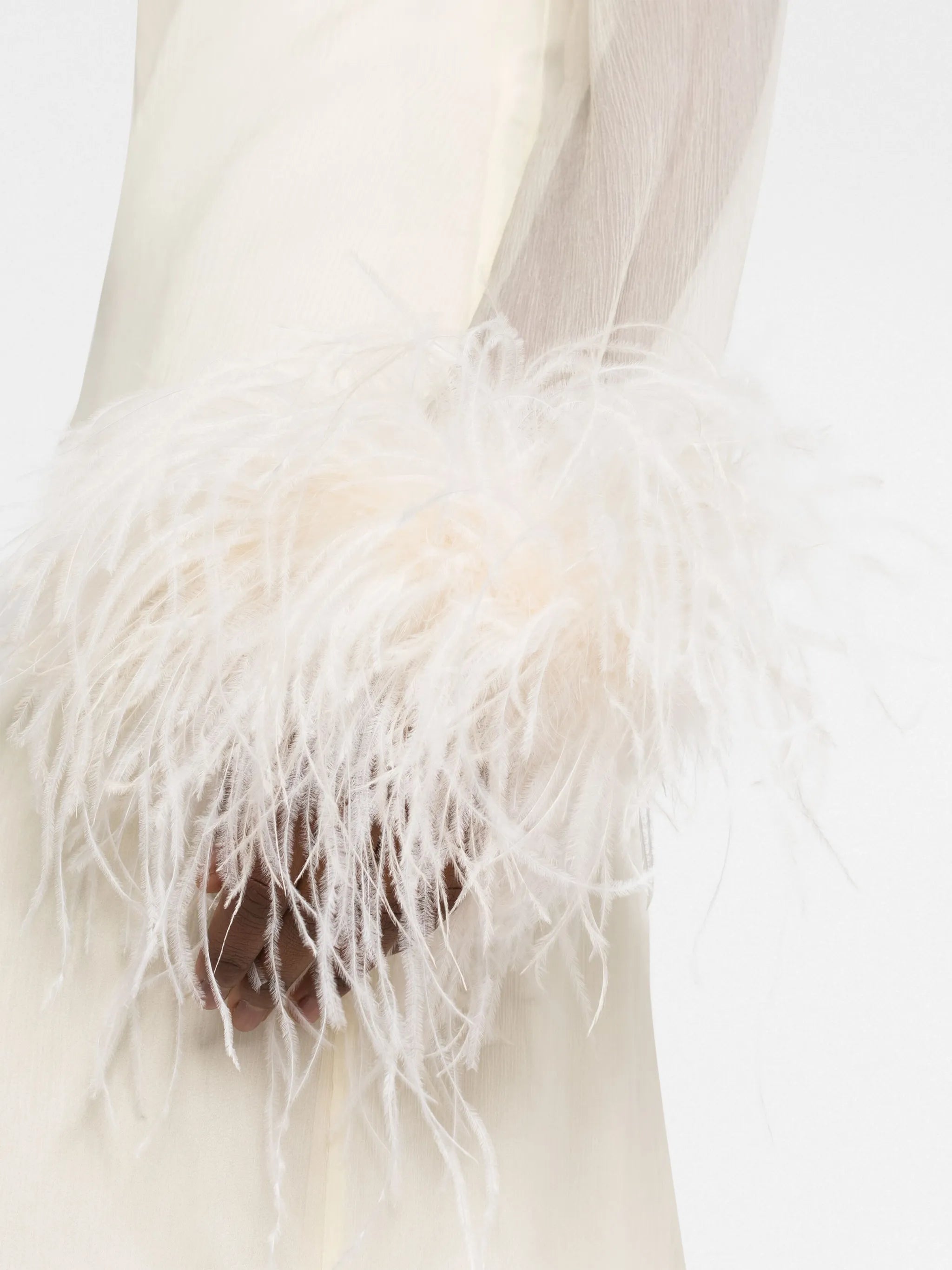 feather-trim long-sleeve dress