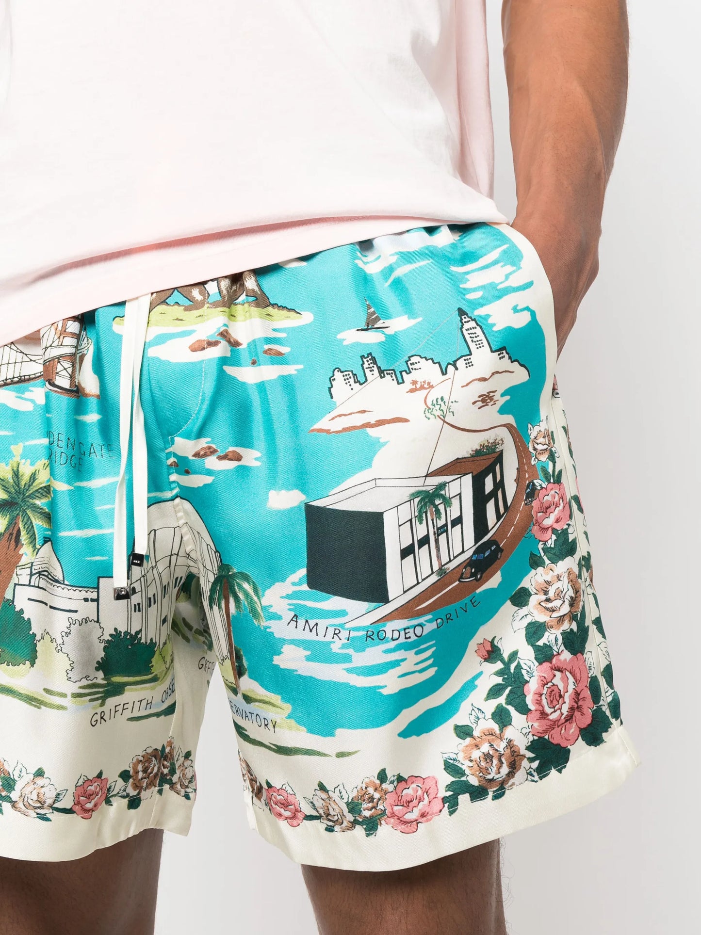 graphic-print silk shorts