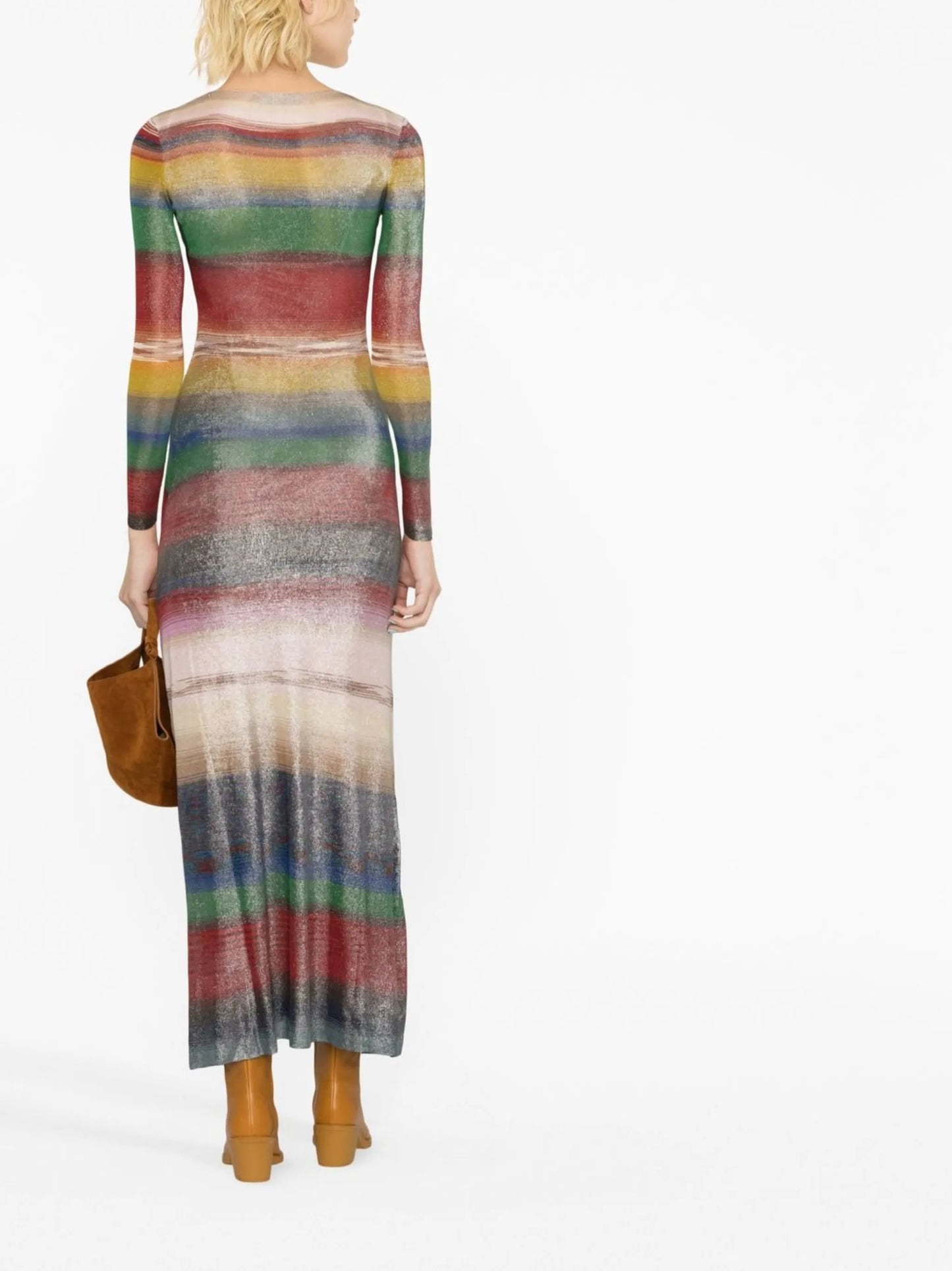 striped long-sleeve midi dress
