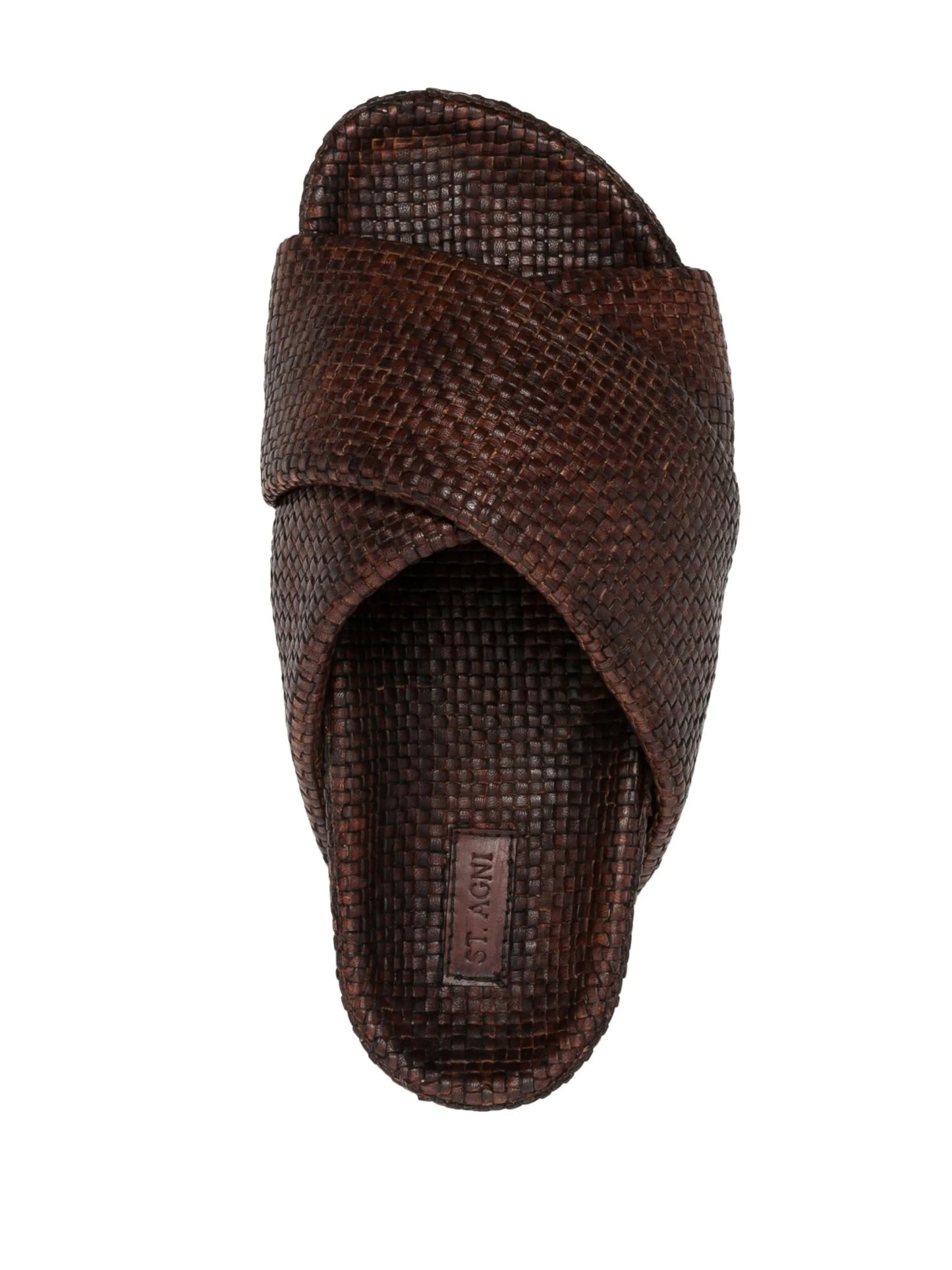 woven leather flatform slides