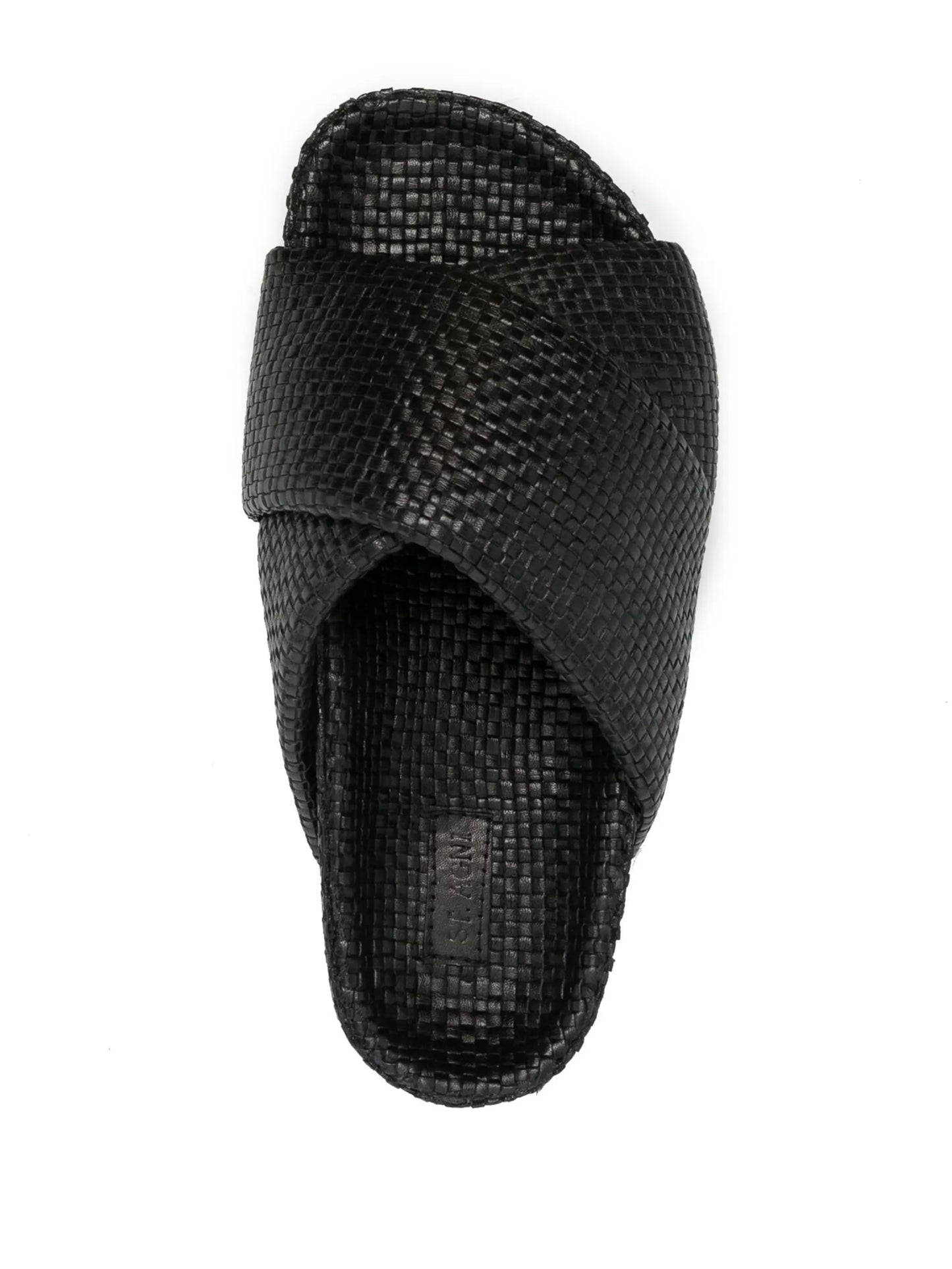 woven leather flatform slides