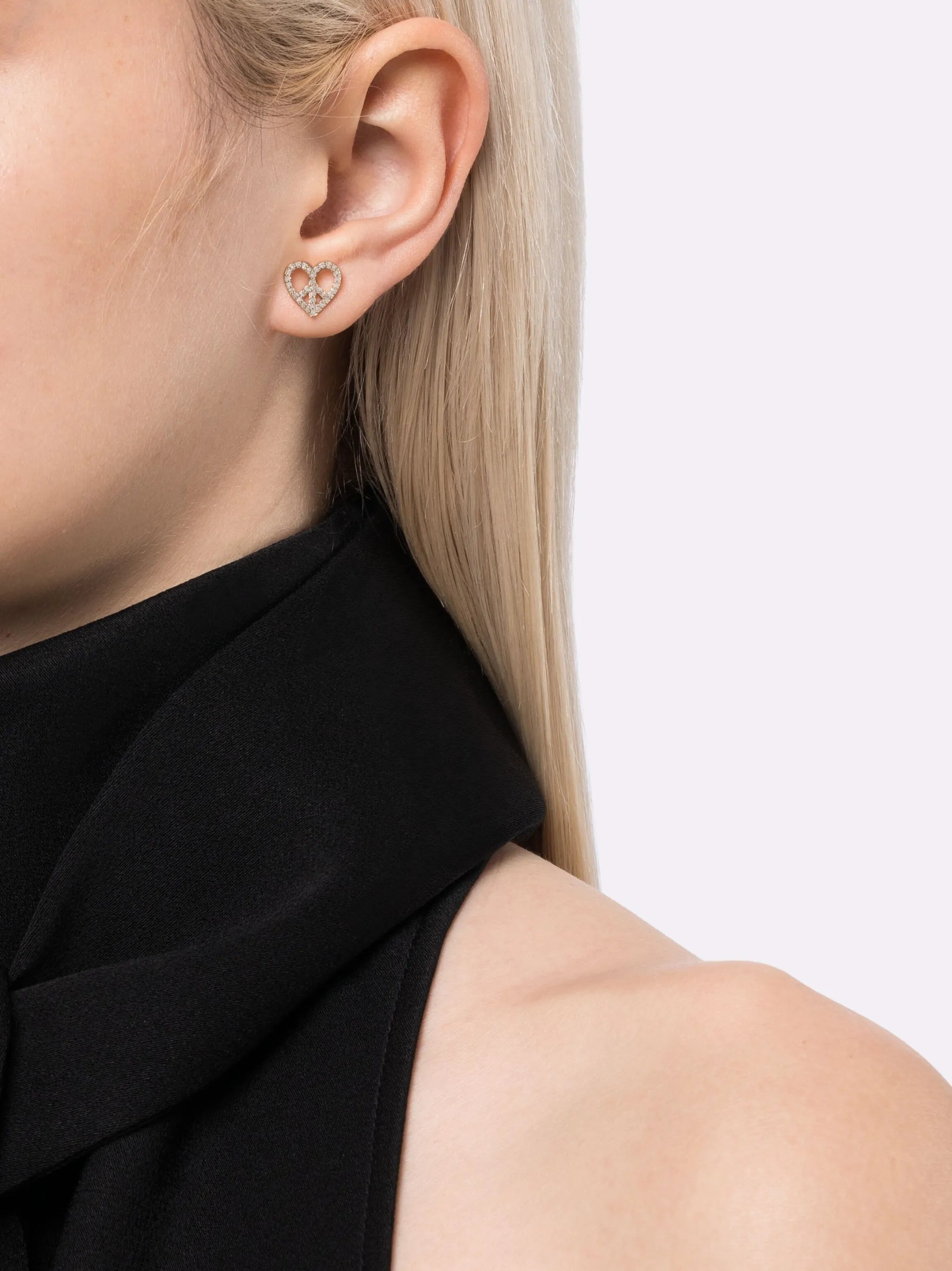 14kt yellow gold Peace Heart diamond earring