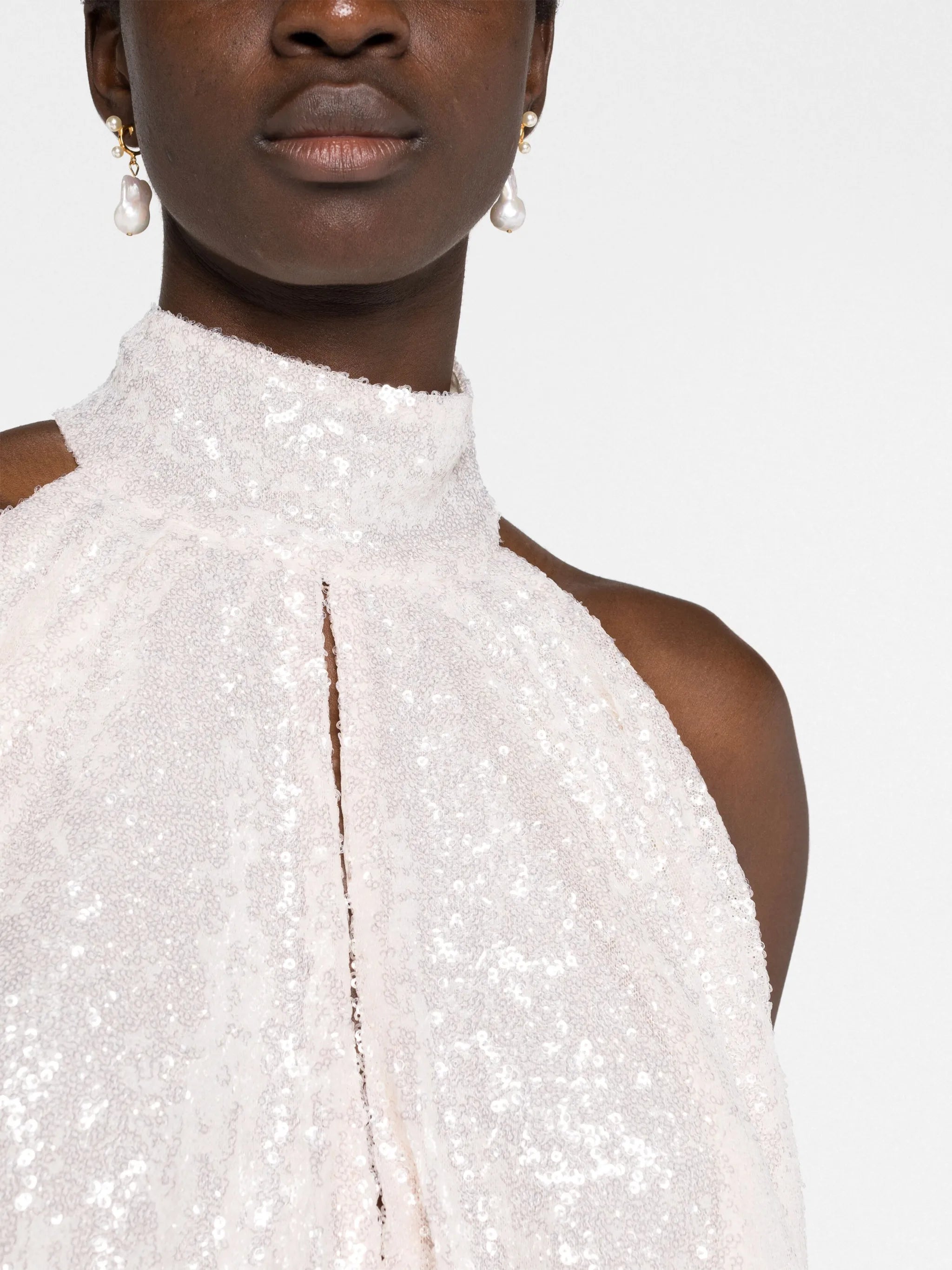 Cindy feather-trim sequinned halterneck dress