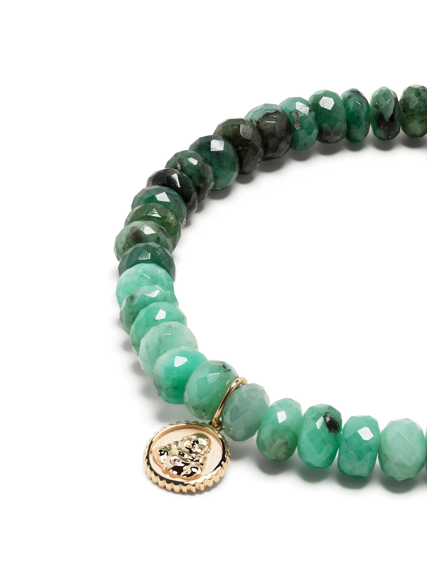 14kt yellow gold Buddha Coin emerald beaded bracelet