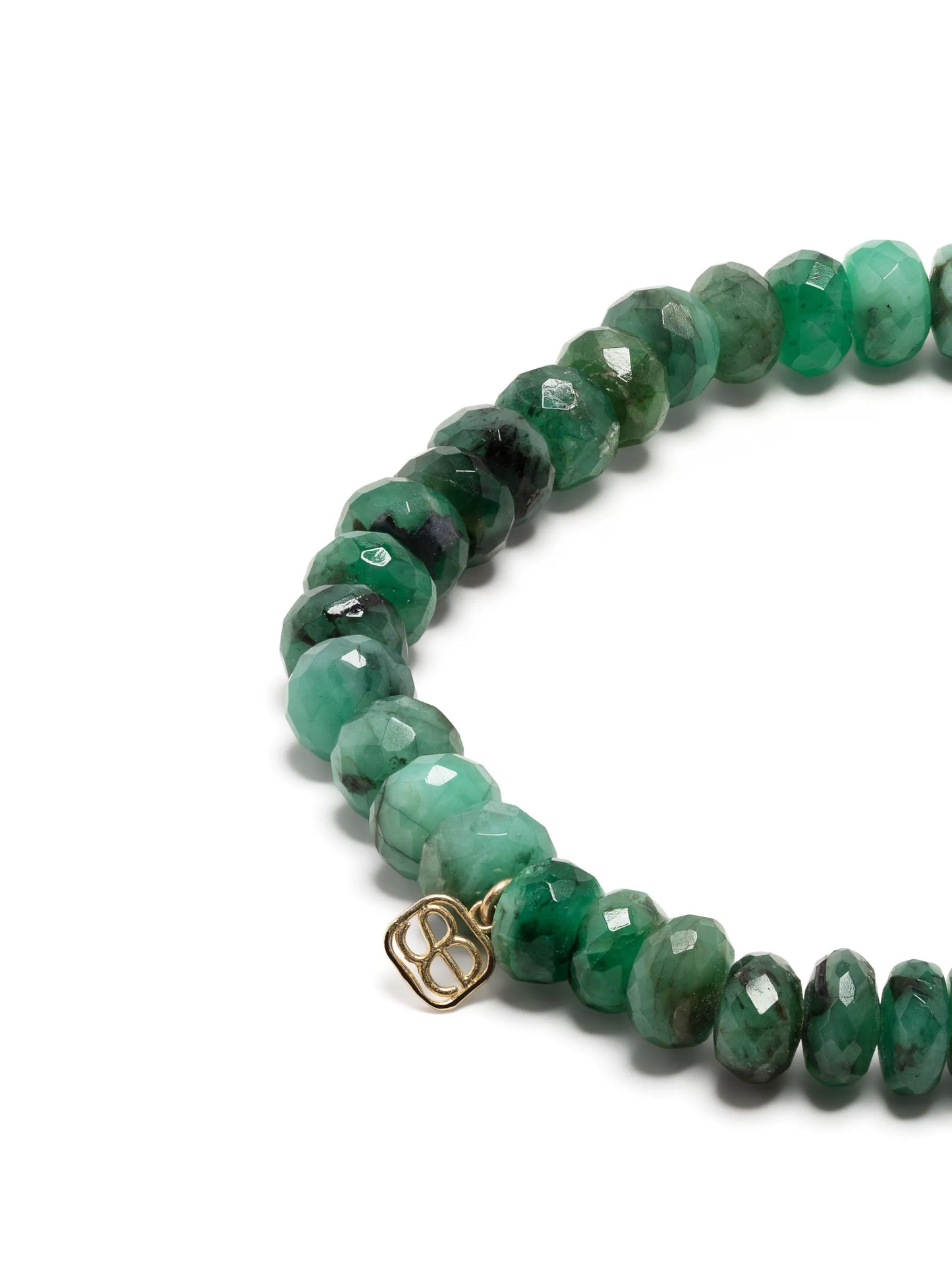 14kt yellow gold Buddha Coin emerald beaded bracelet