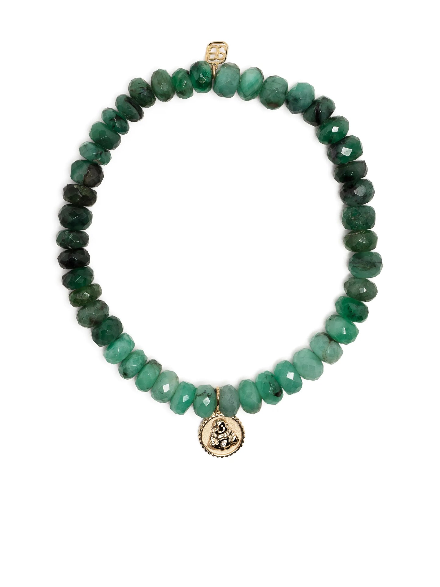 14kt yellow gold Buddha Coin emerald beaded bracelet