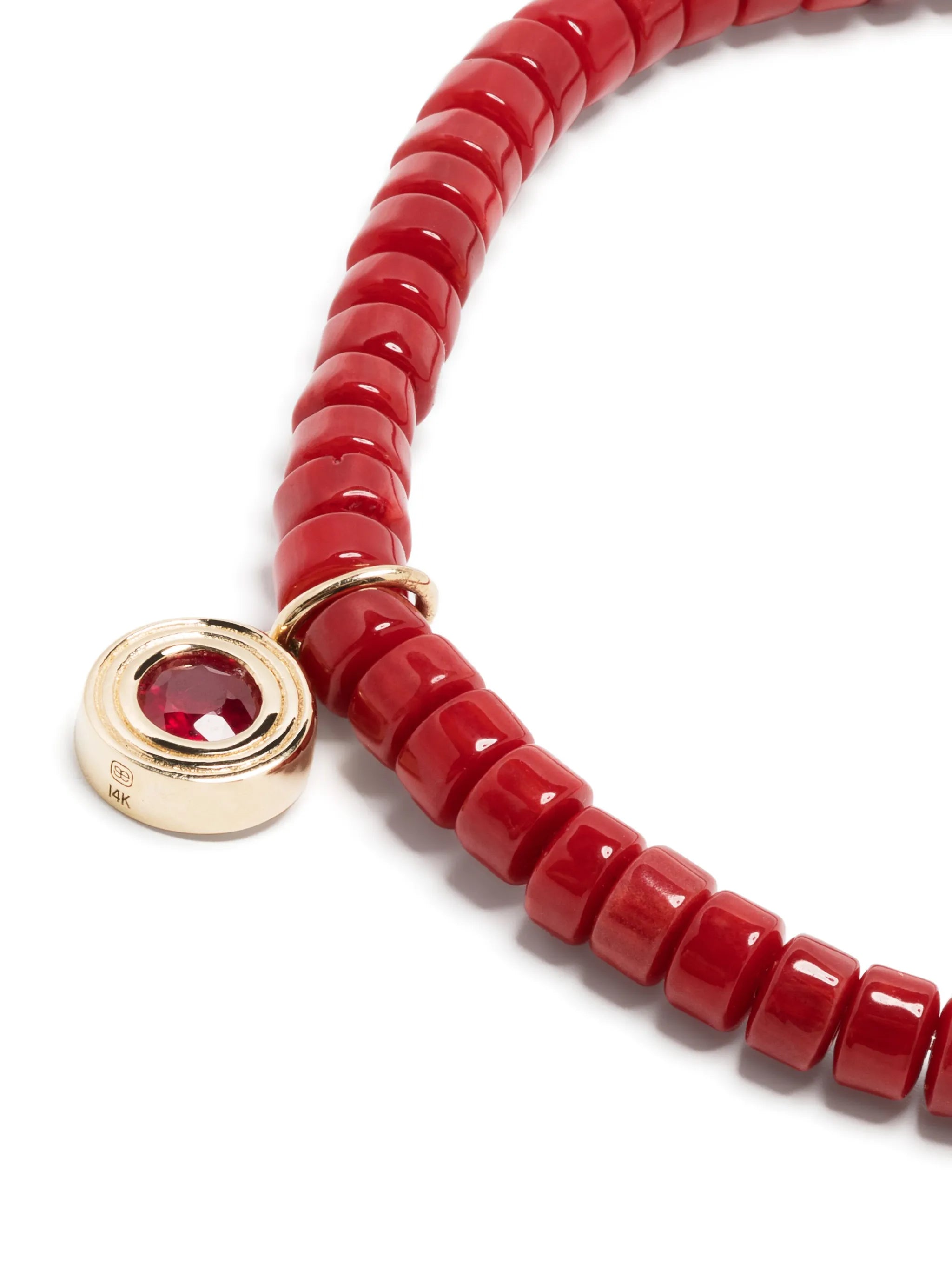 14kt yellow gold and ruby fluted beaded bracelet