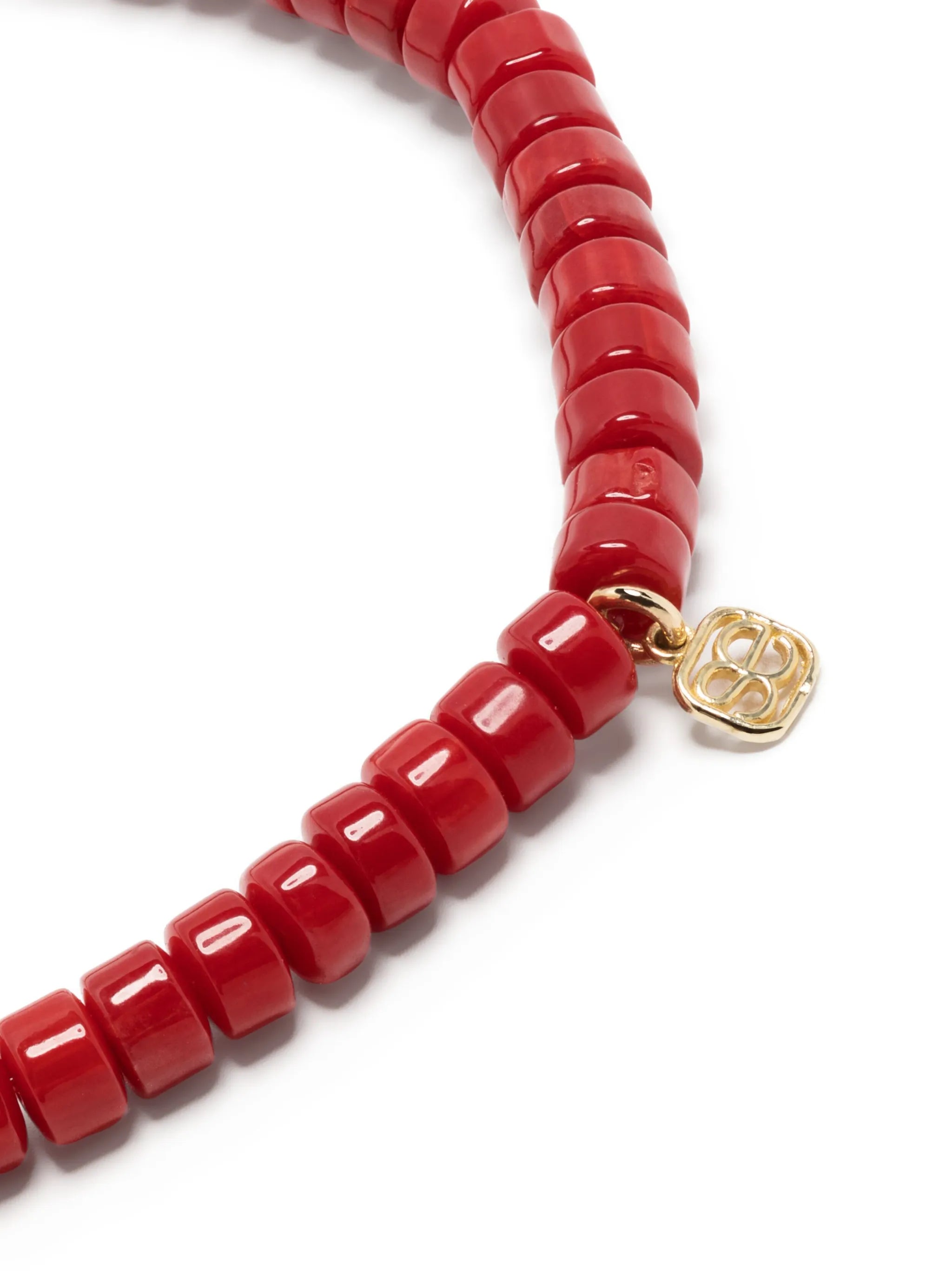 14kt yellow gold and ruby fluted beaded bracelet