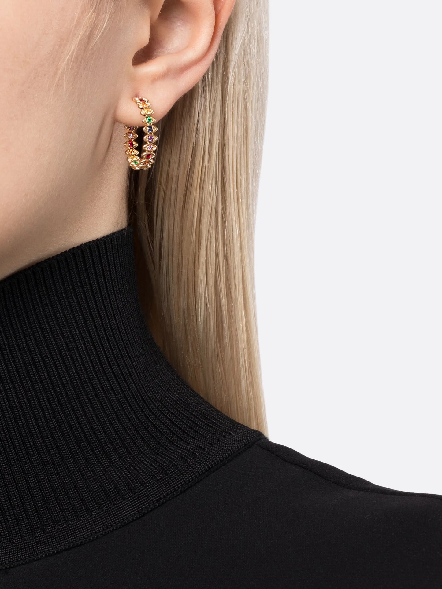 14kt yellow gold multi-stone hoop earrings