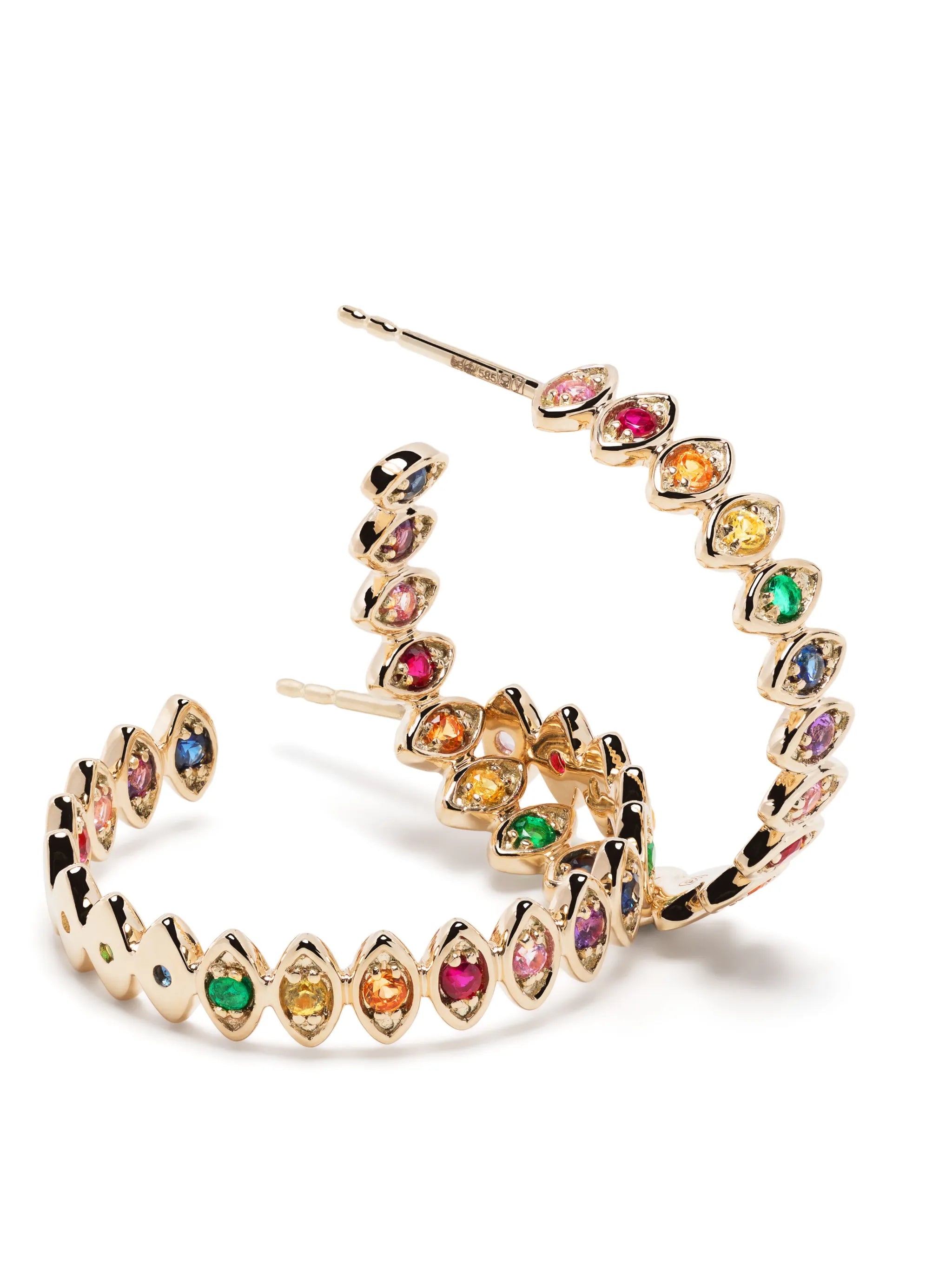 14kt yellow gold multi-stone hoop earrings