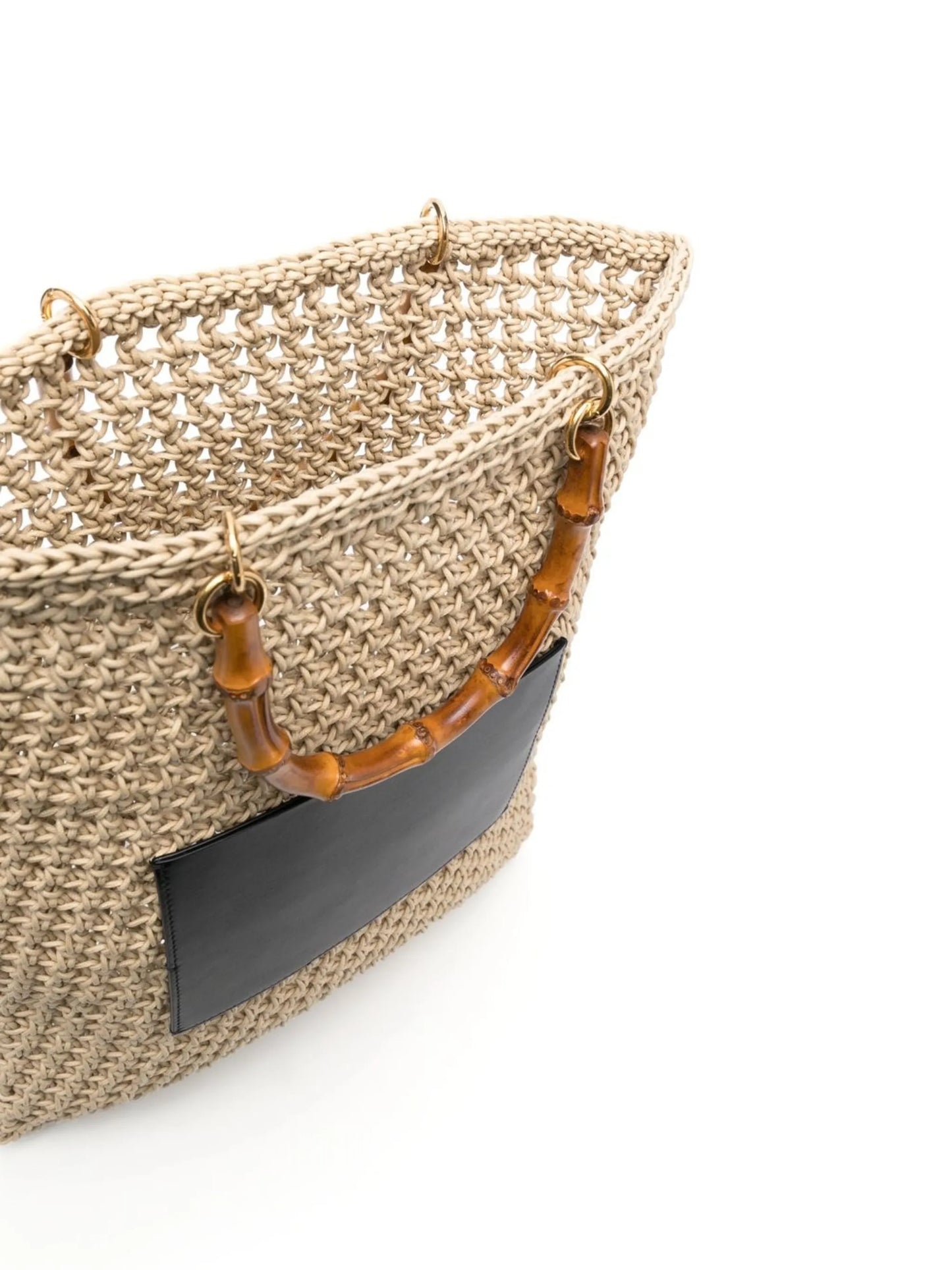 woven bamboo-handle tote bag