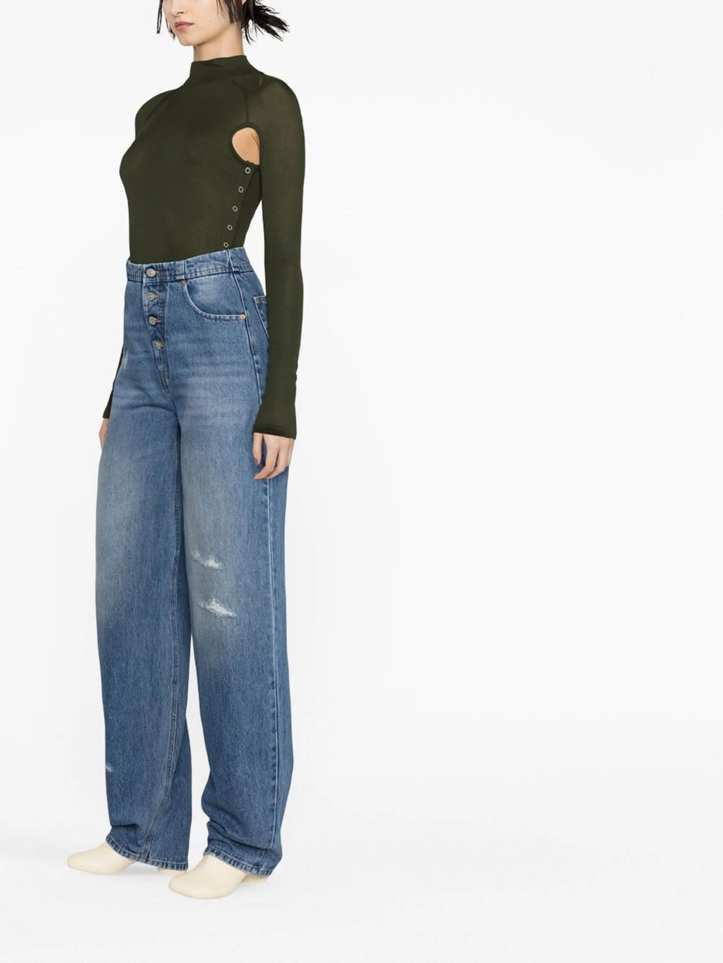 distressed straight-leg jeans