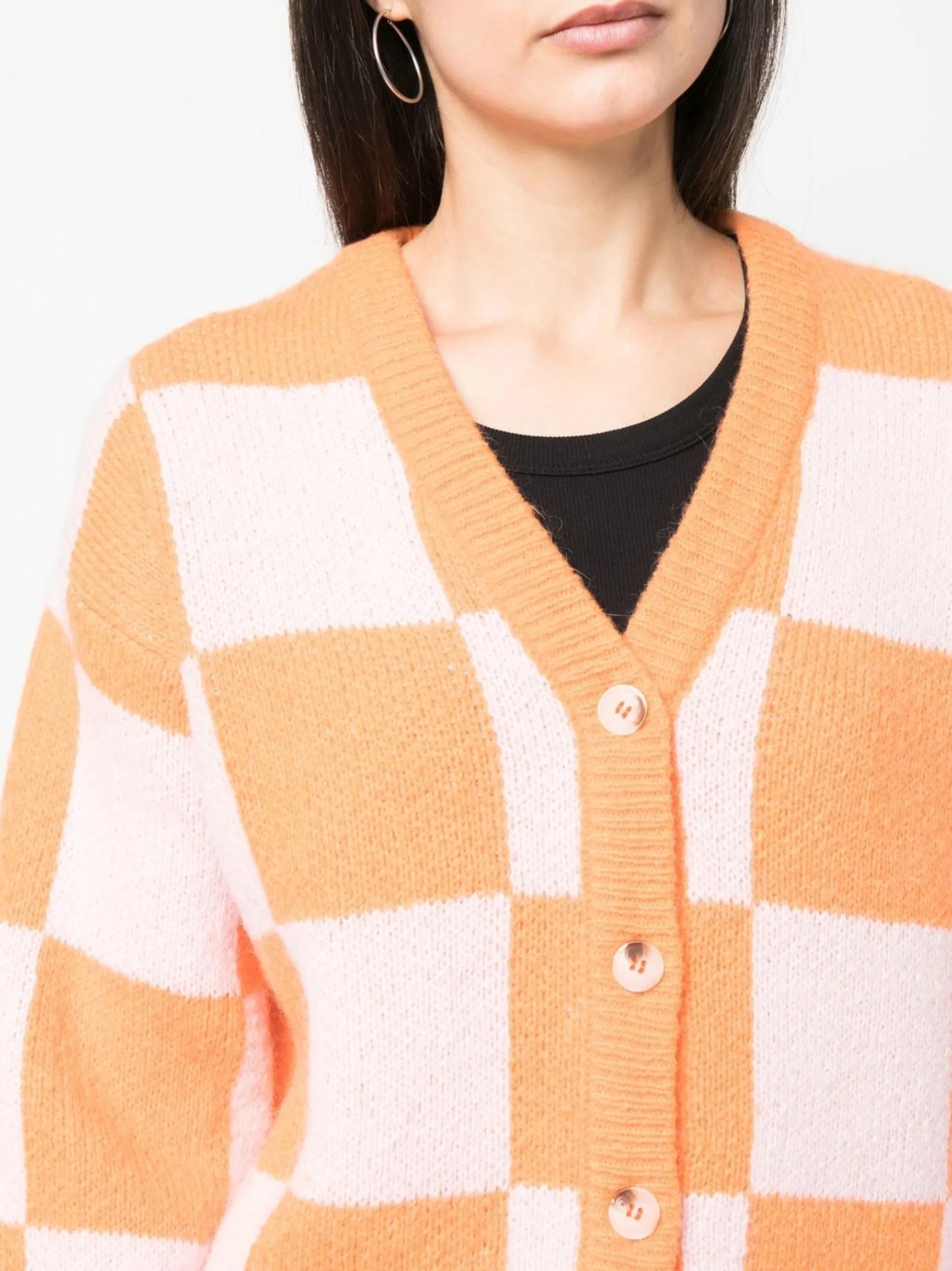 checkerboard-knit V-neck cardigan