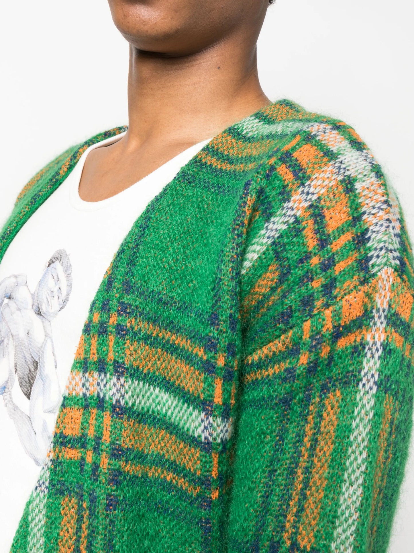 knit plaid check-pattern cardigan