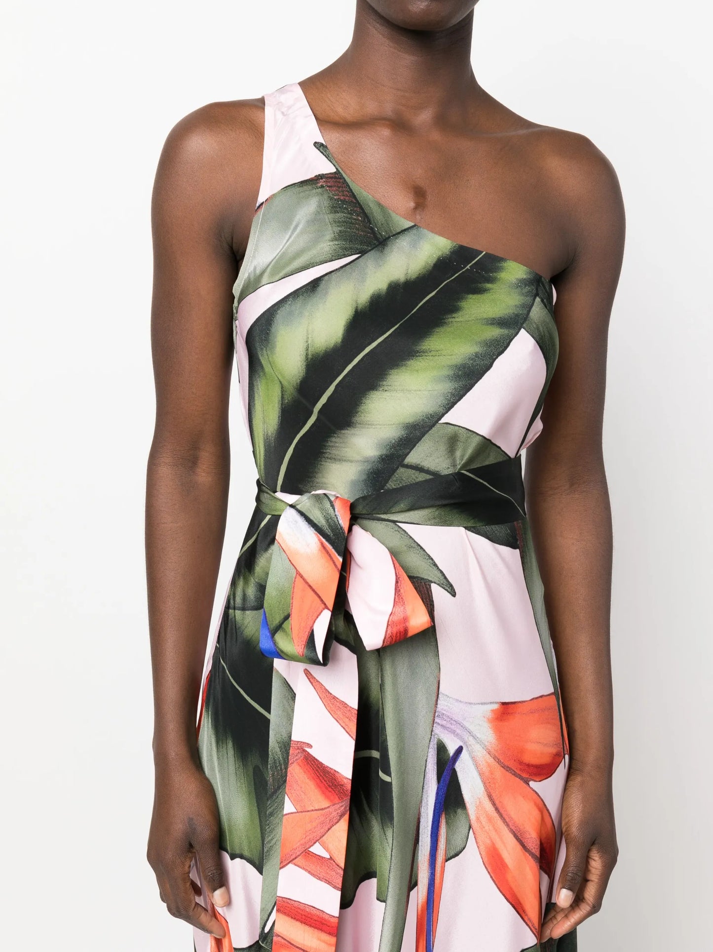one-shoulder graphic-print dress