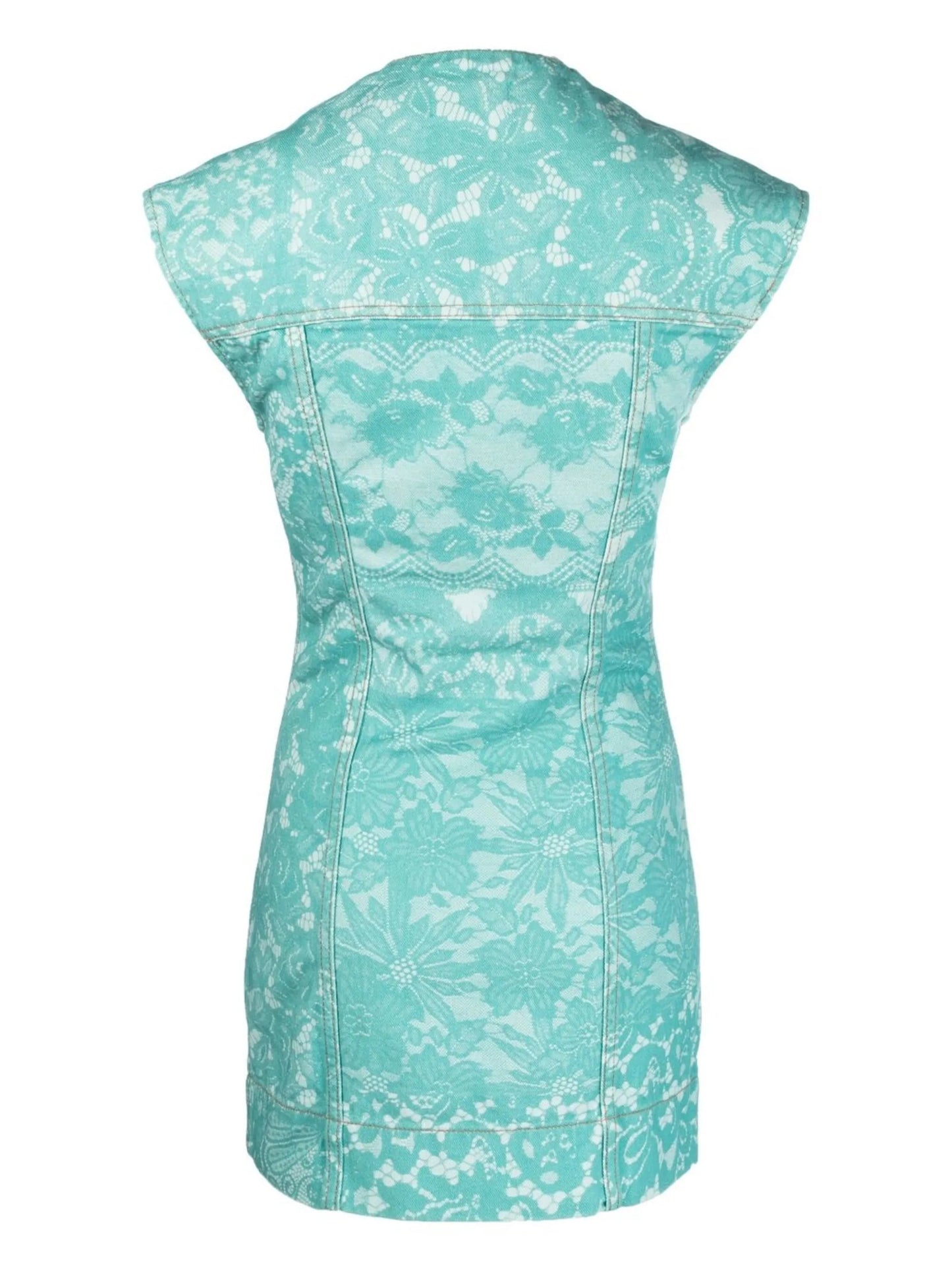 lace-print denim minidress