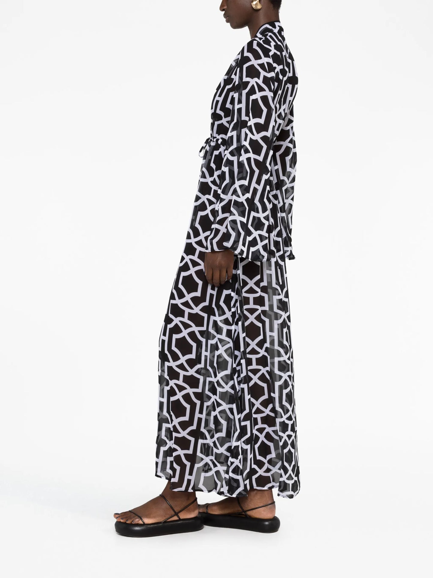 long-sleeve graphic-print dress