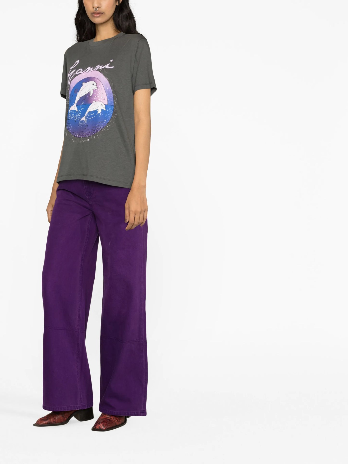 dolphin-print T-shirt