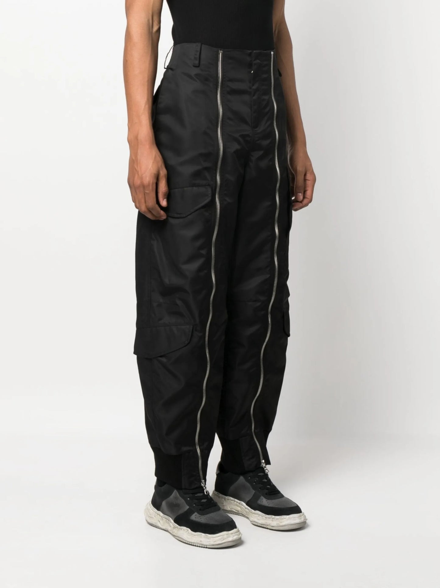 zip-detailing satin trousers