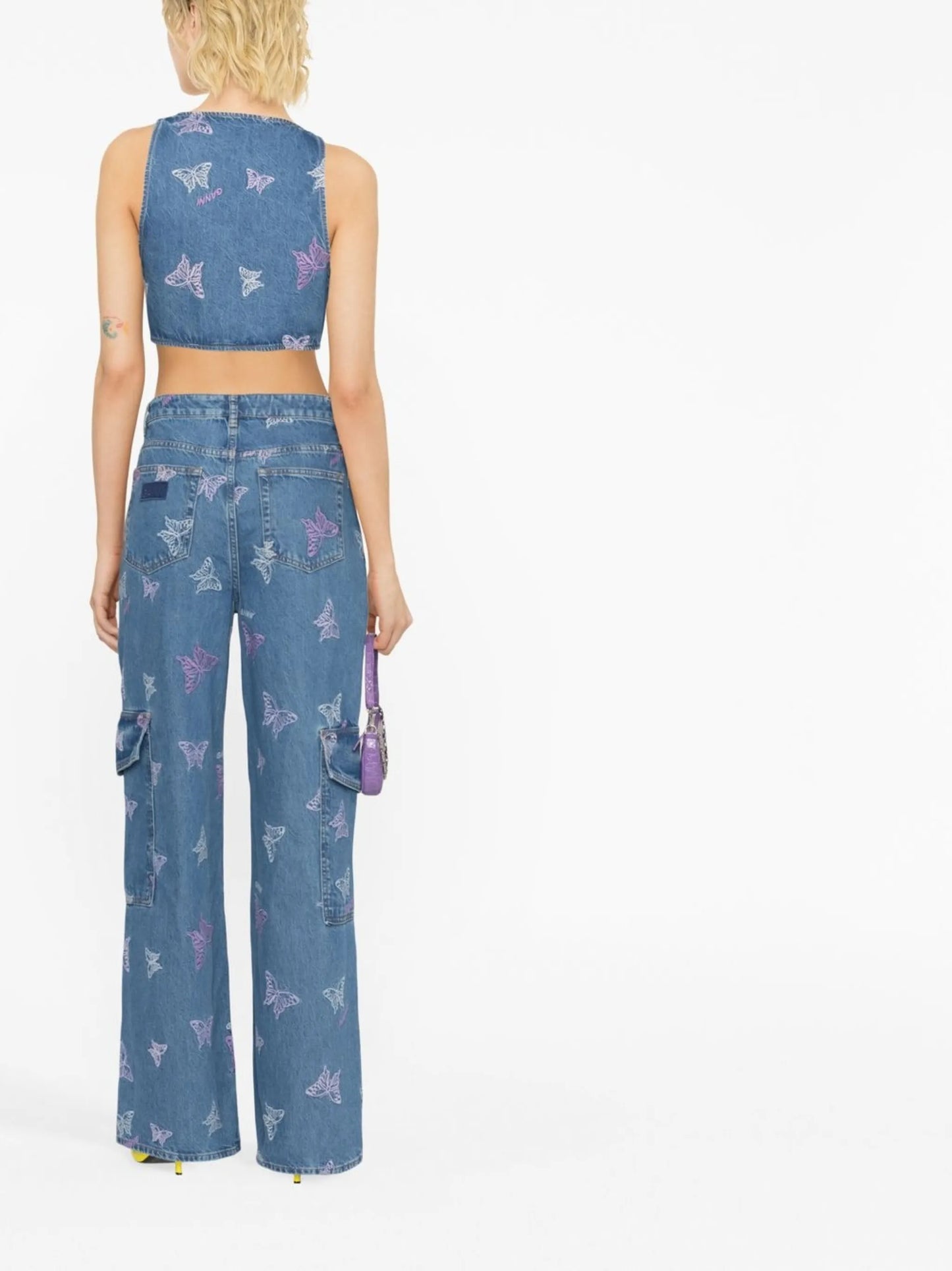 embroidered denim crop top