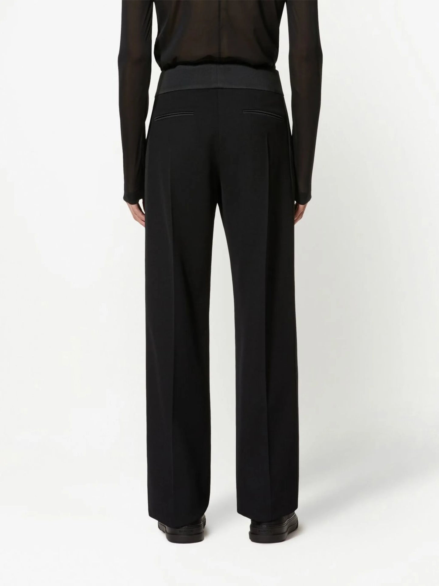 contrasting-waistband straight-leg trousers