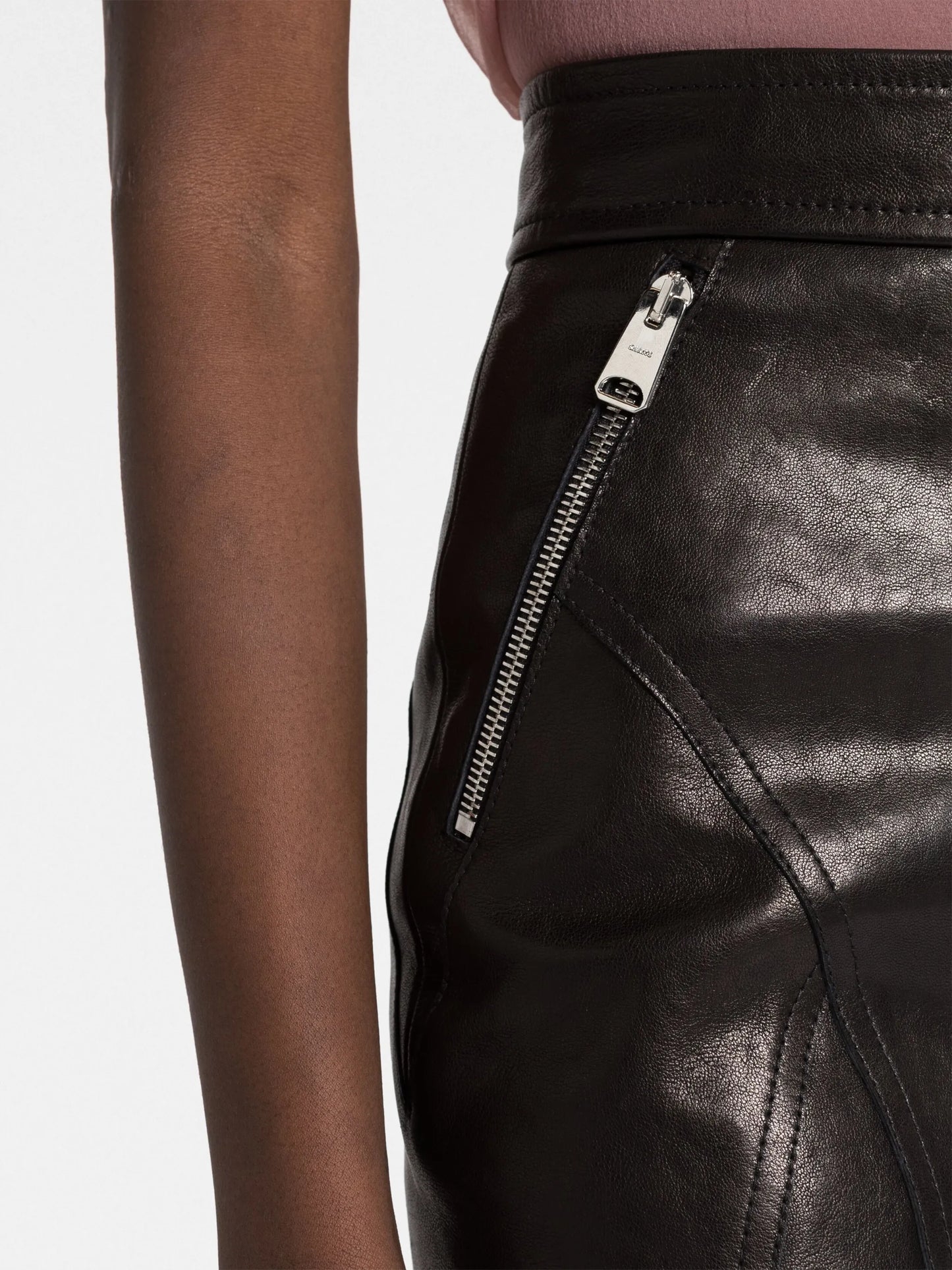Quincy zip-up leather midi skirt