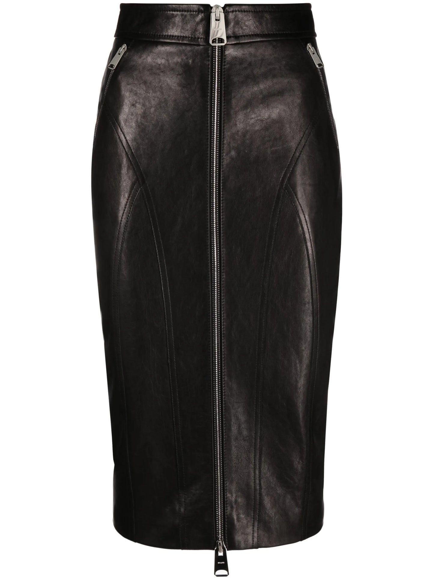 Quincy zip-up leather midi skirt
