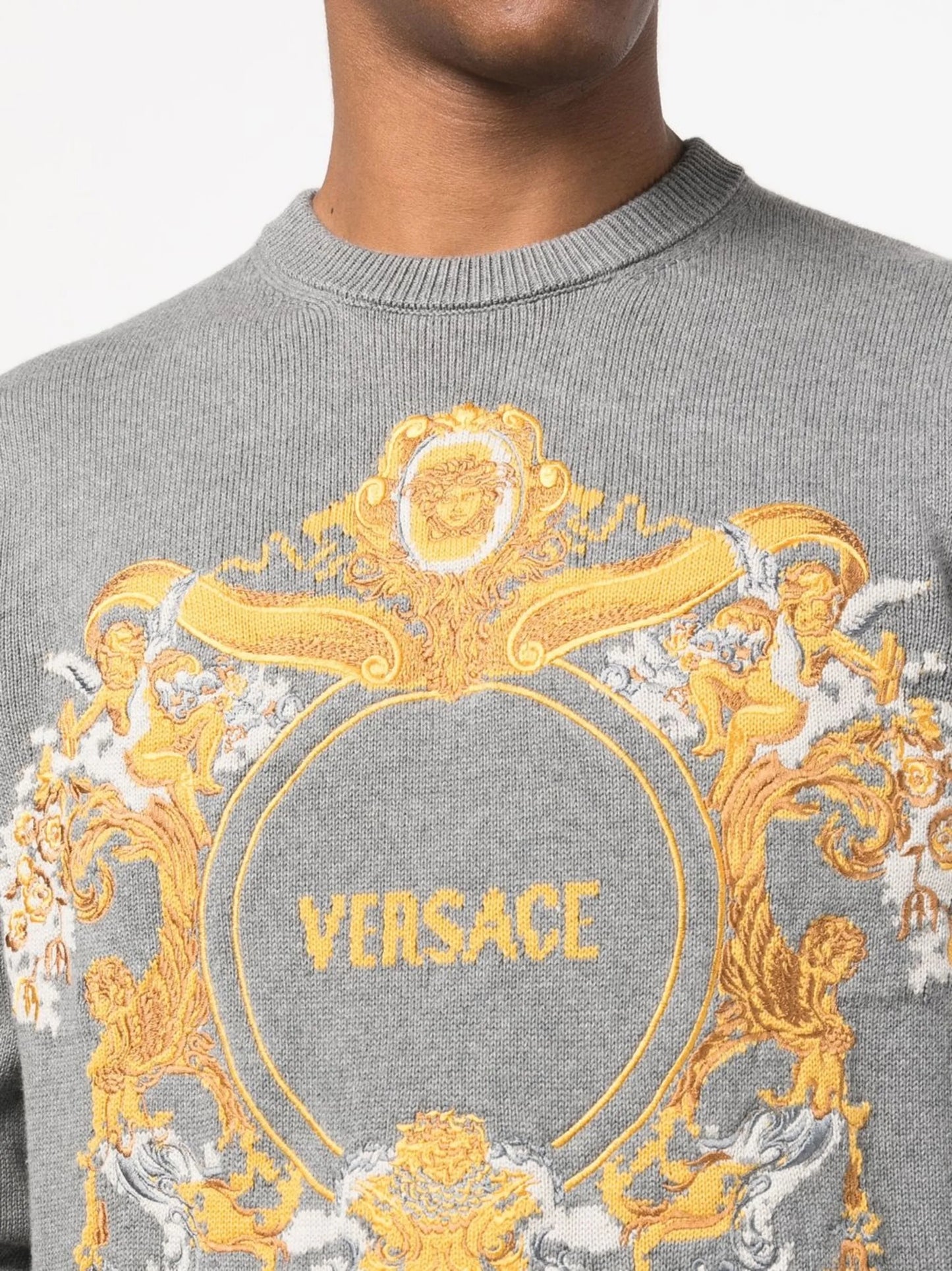 intarsia-knit crew neck jumper